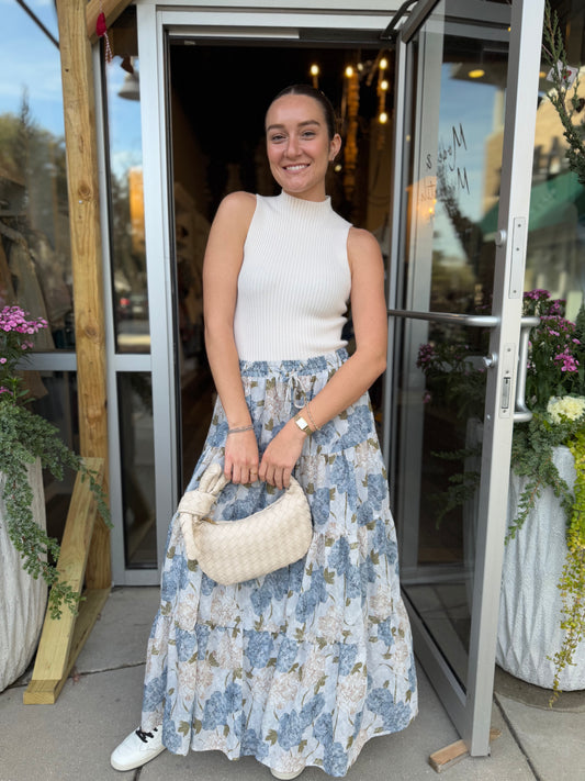 Blue Peony Maxi Skirt