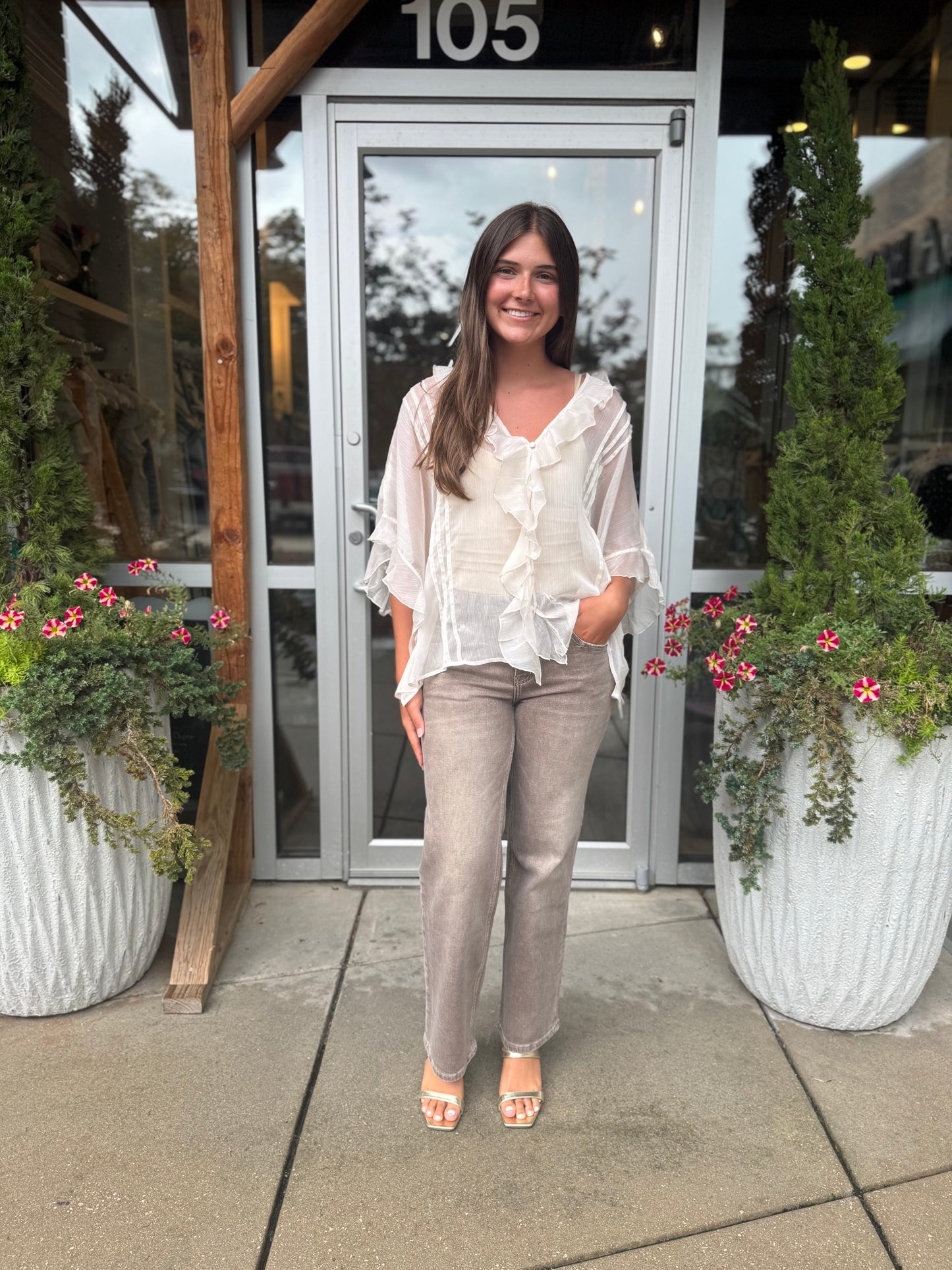 Sheer Ruffle Detail Blouse