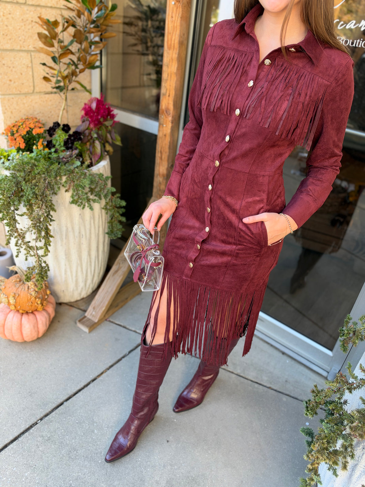 Fringe Button Down Midi Dress