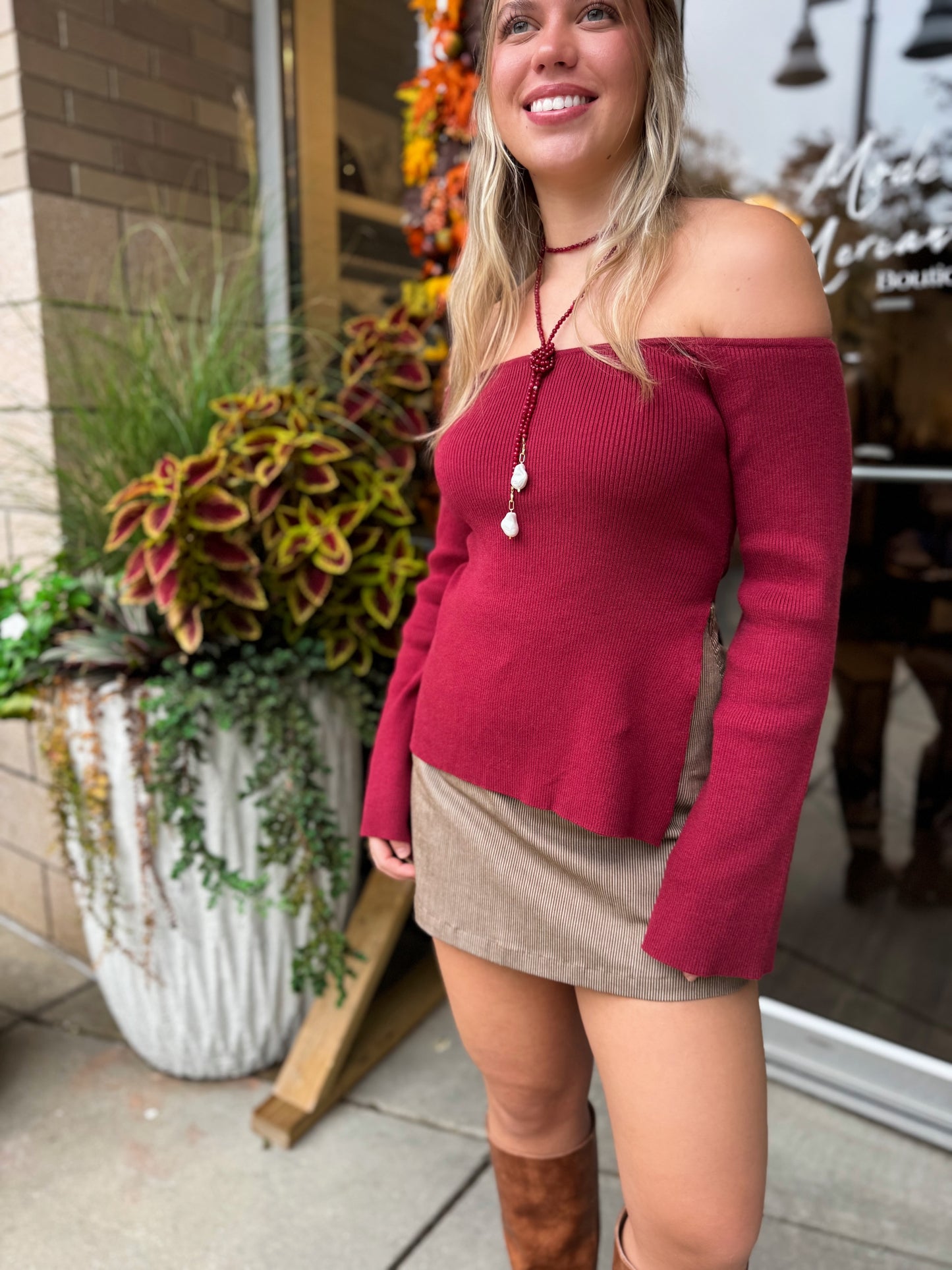 Side Slit Off Shoulder Sweater