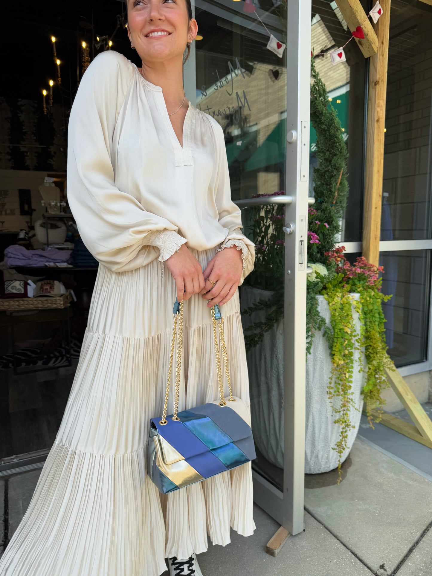 Cream V Neck Blouse