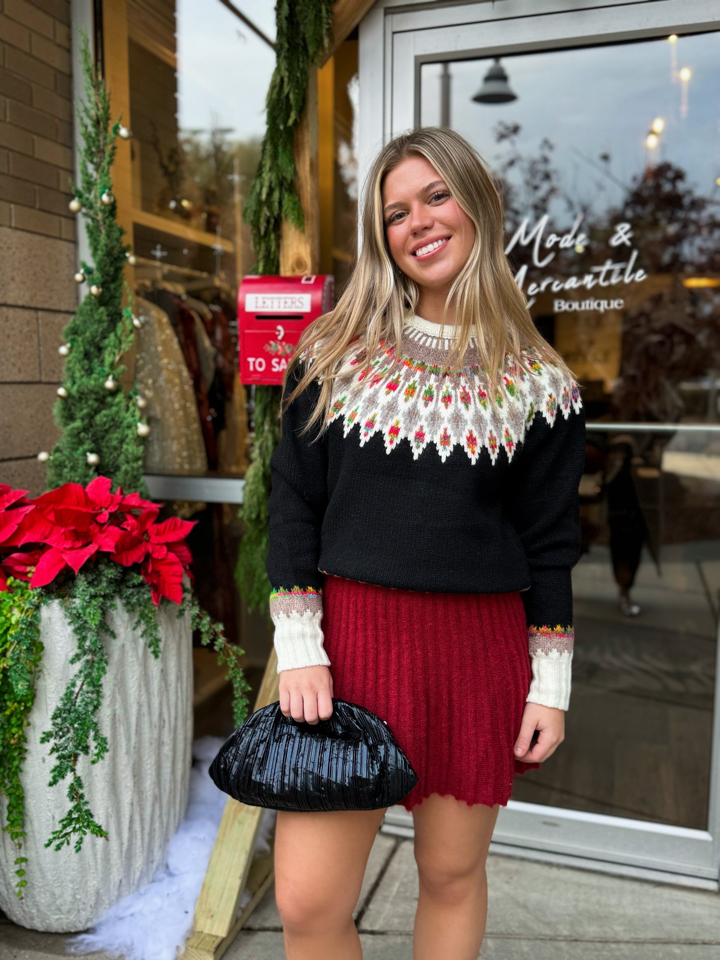 Berry Pleat Sweater Skirt