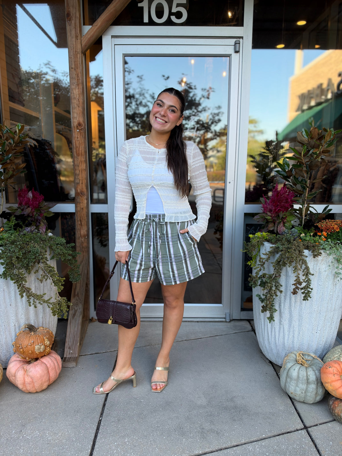 Cream long sleeve top with frill detail