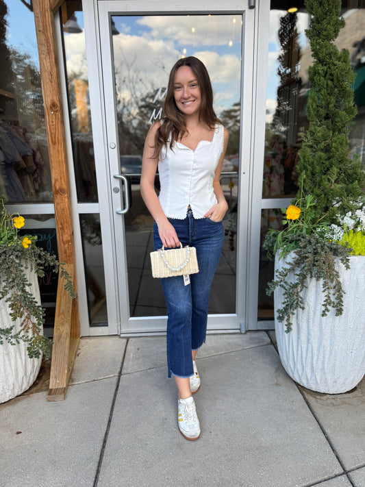 White Lace Trim Linen Top