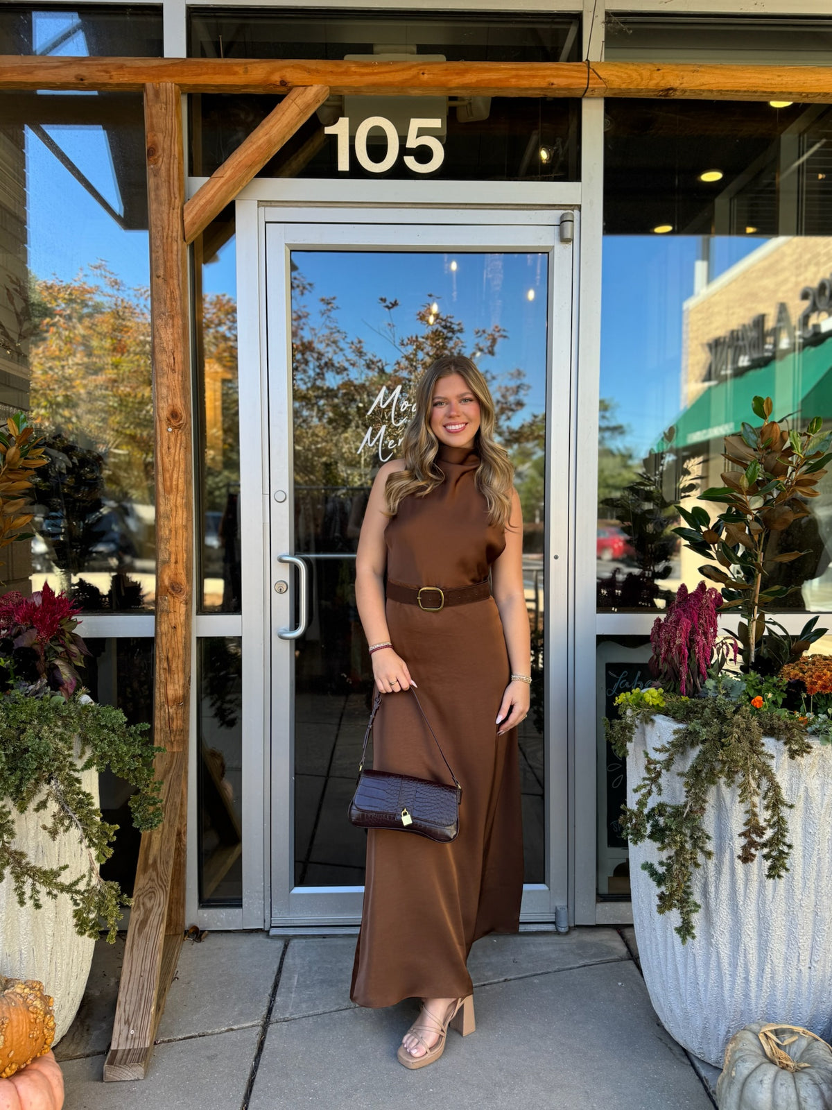 Burnt Caramel Belted Maxi Dress