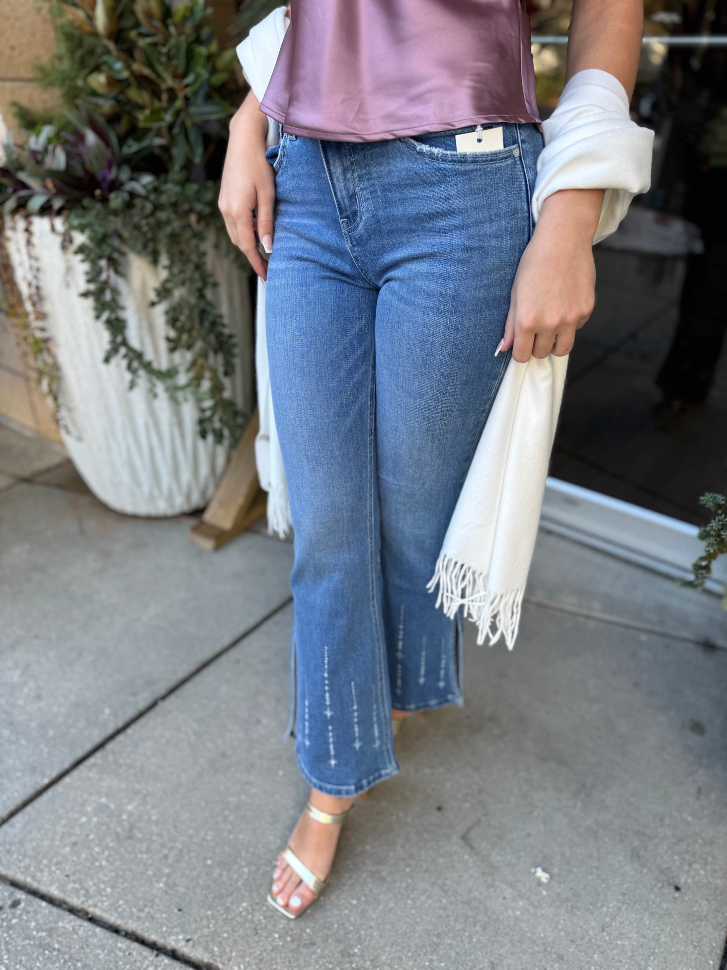 Shimmer Bottom Flare Denim