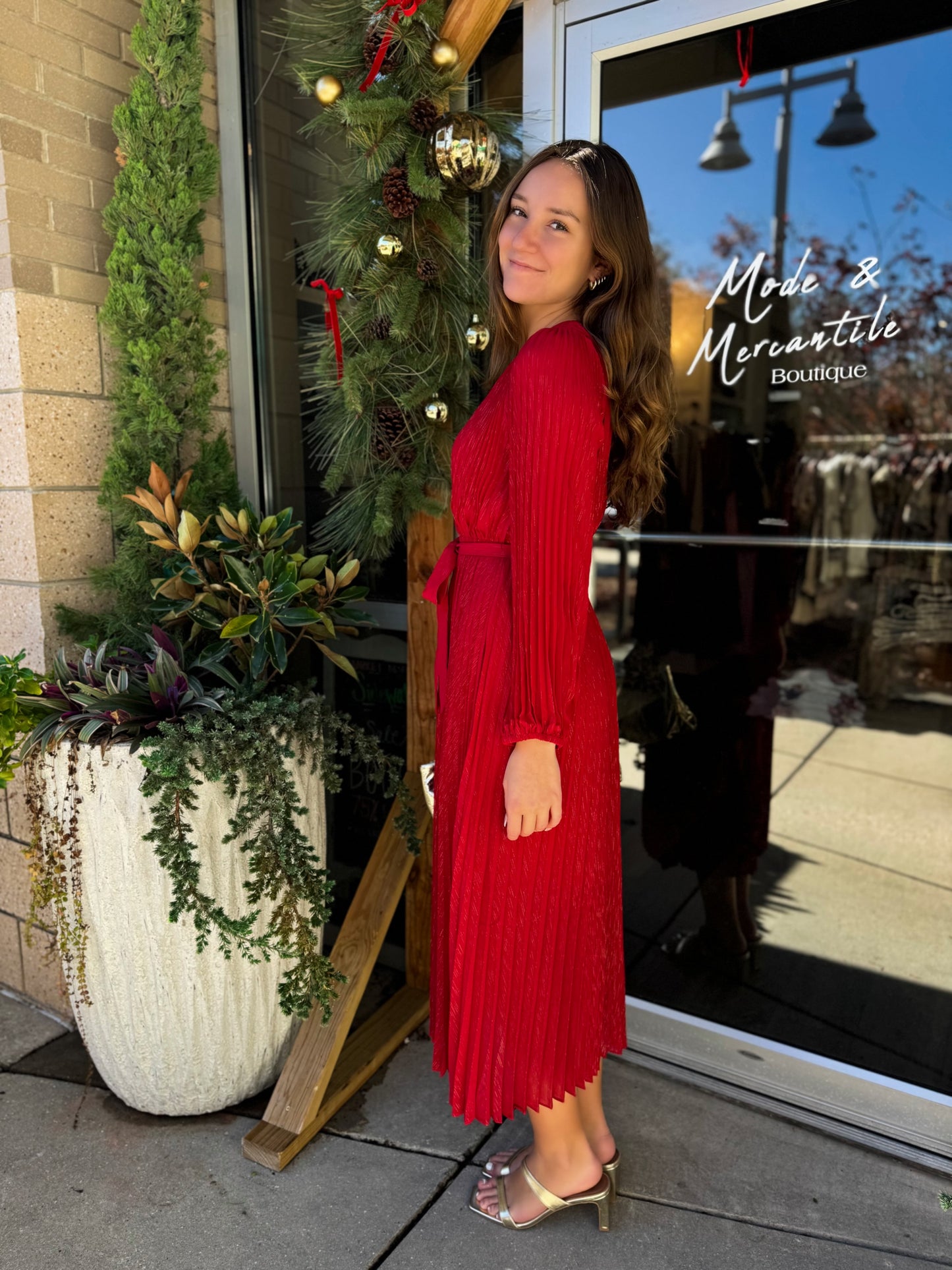 Gold Fleck Pleat Dress