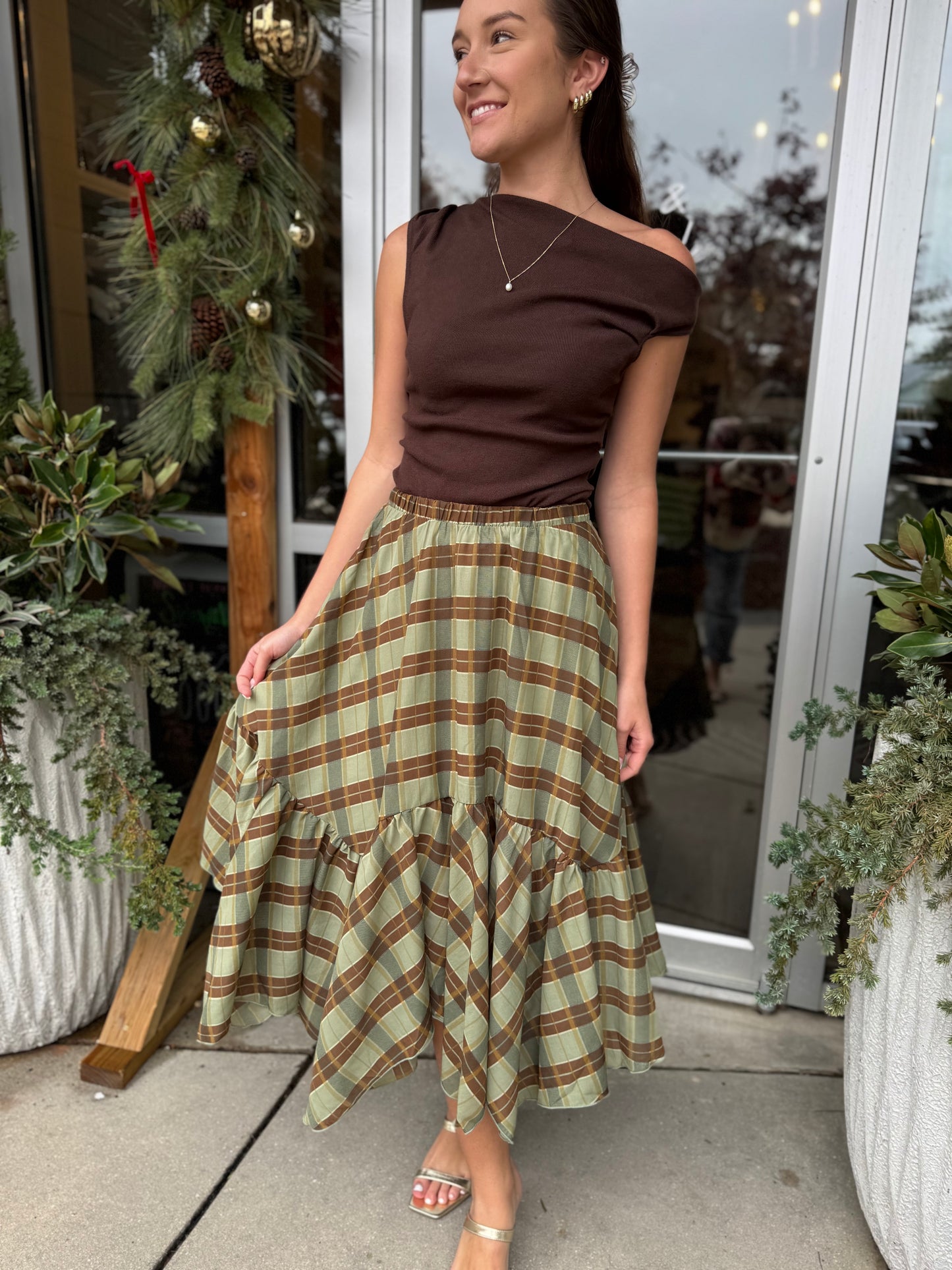 Plaid Pleat Maxi Skirt
