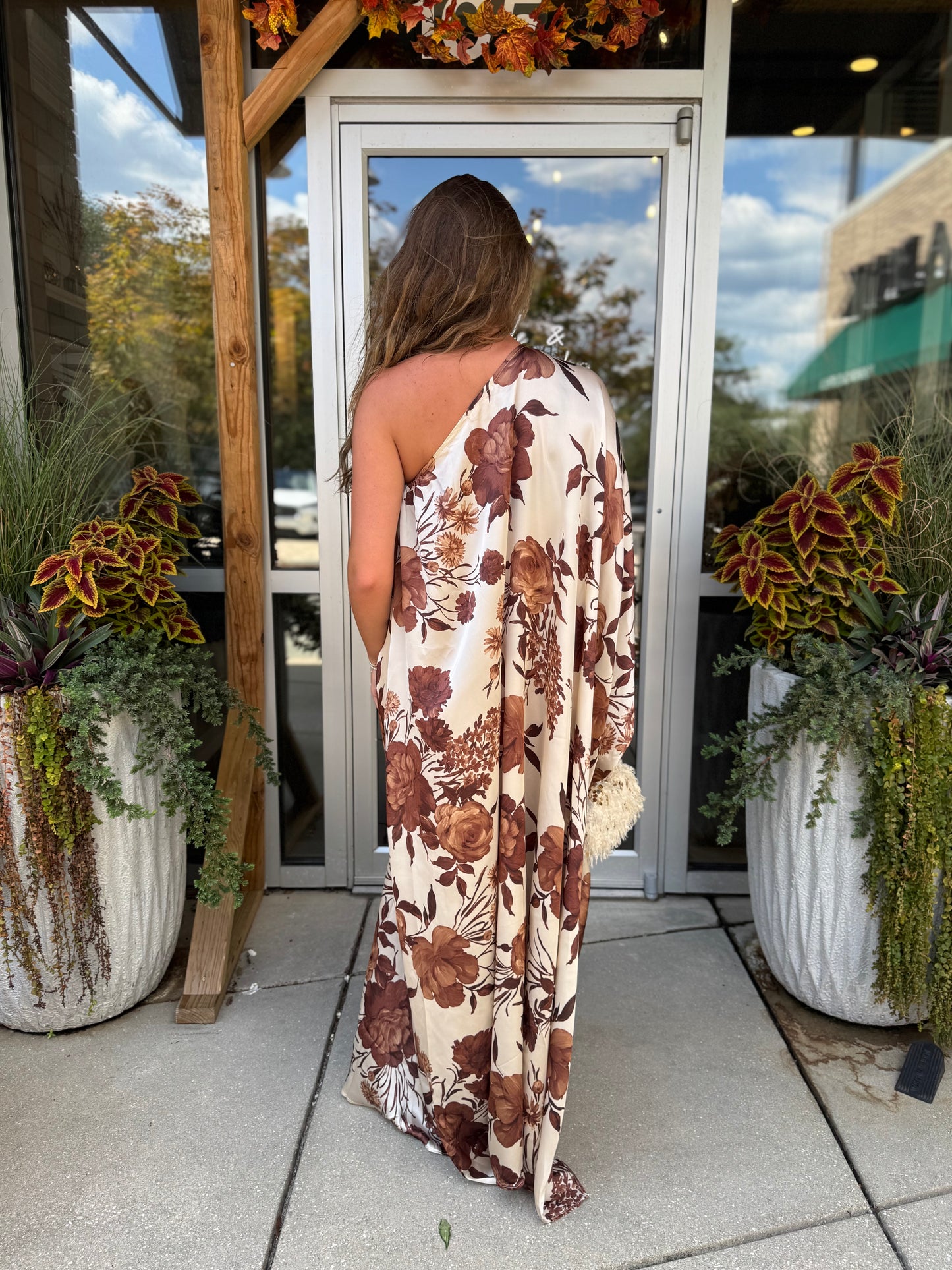 One Shoulder Woodland Maxi Dress