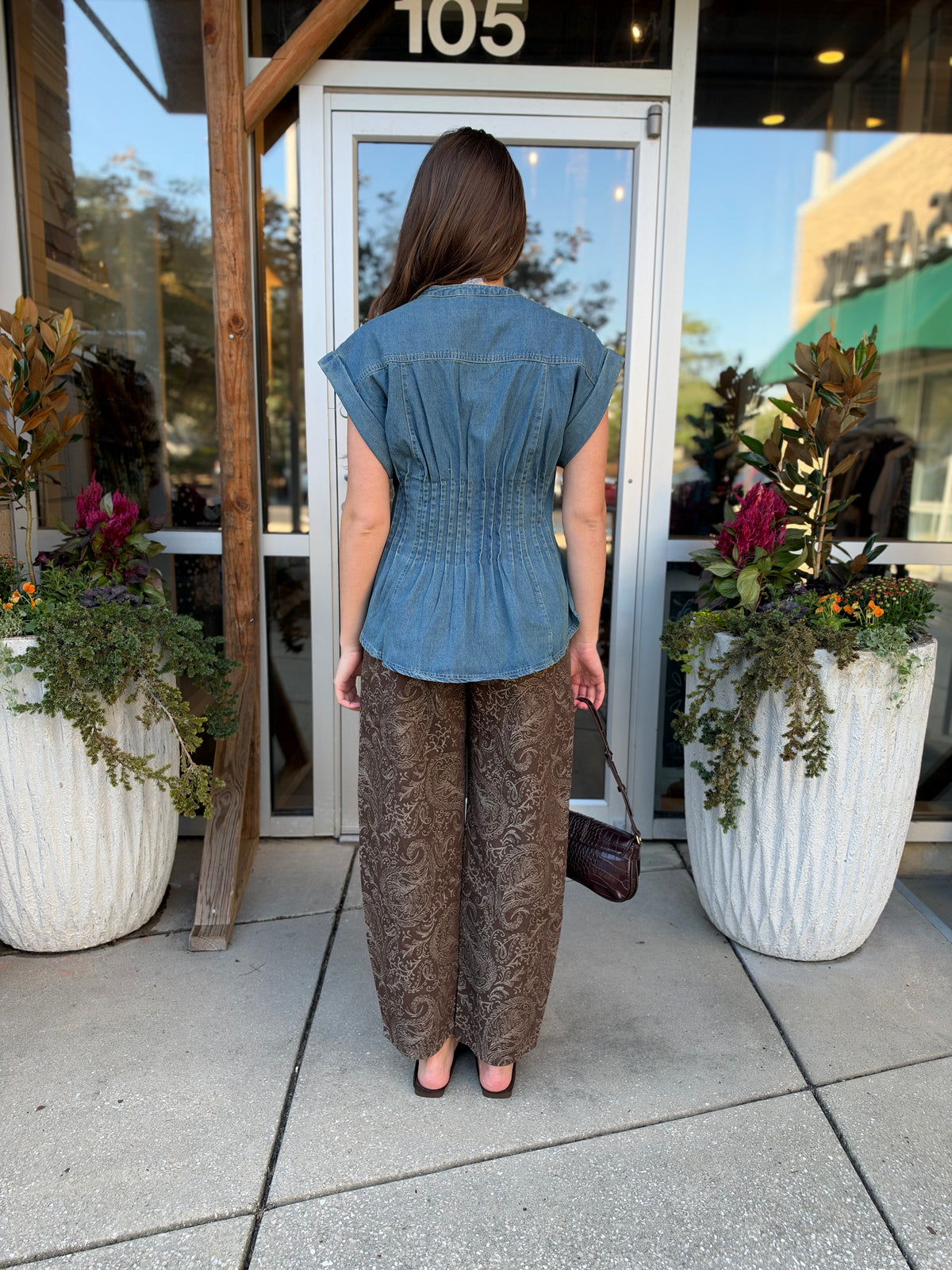 Pleated Denim Blouse