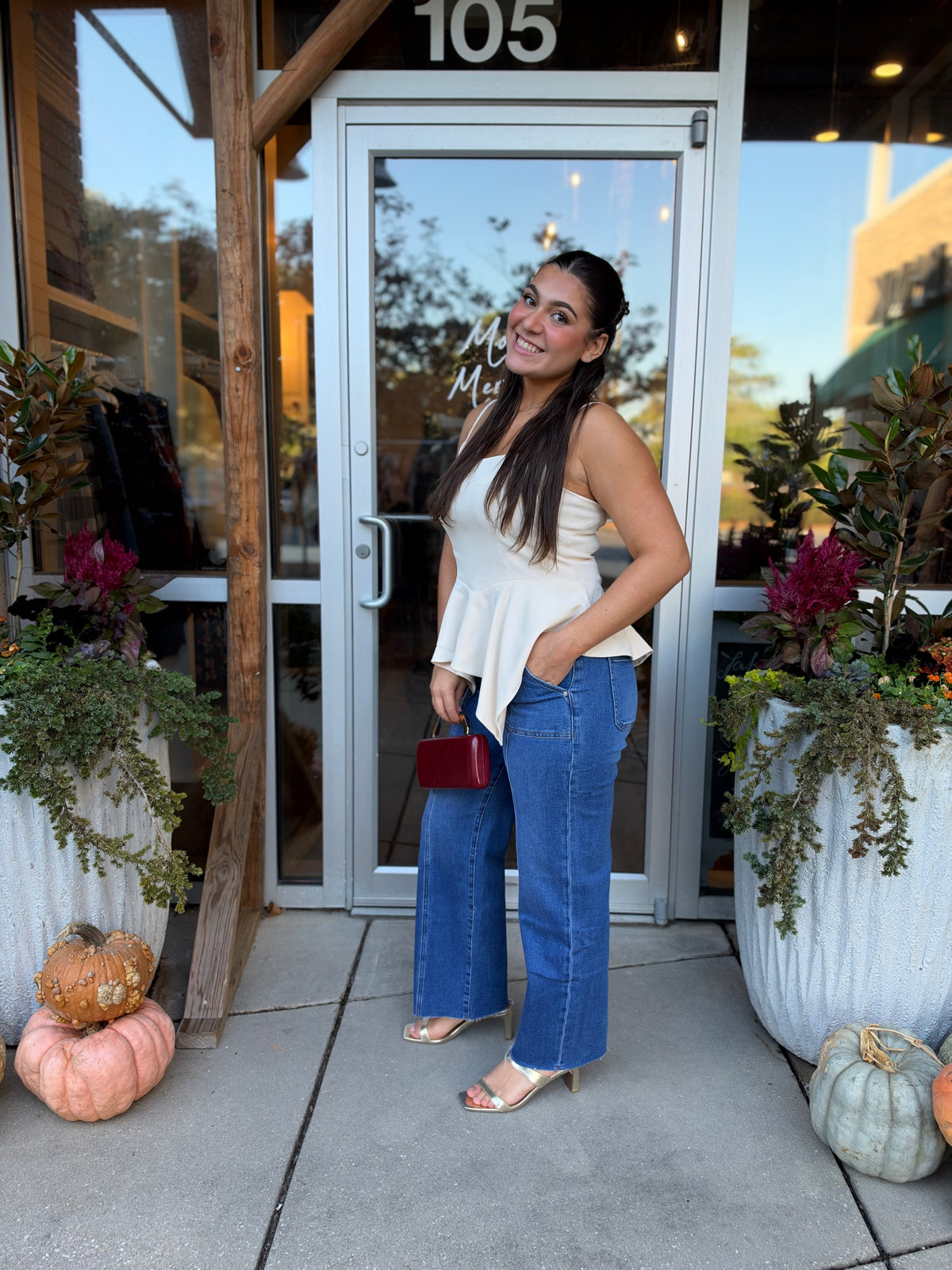Cream hi-low peplum top, alternate view