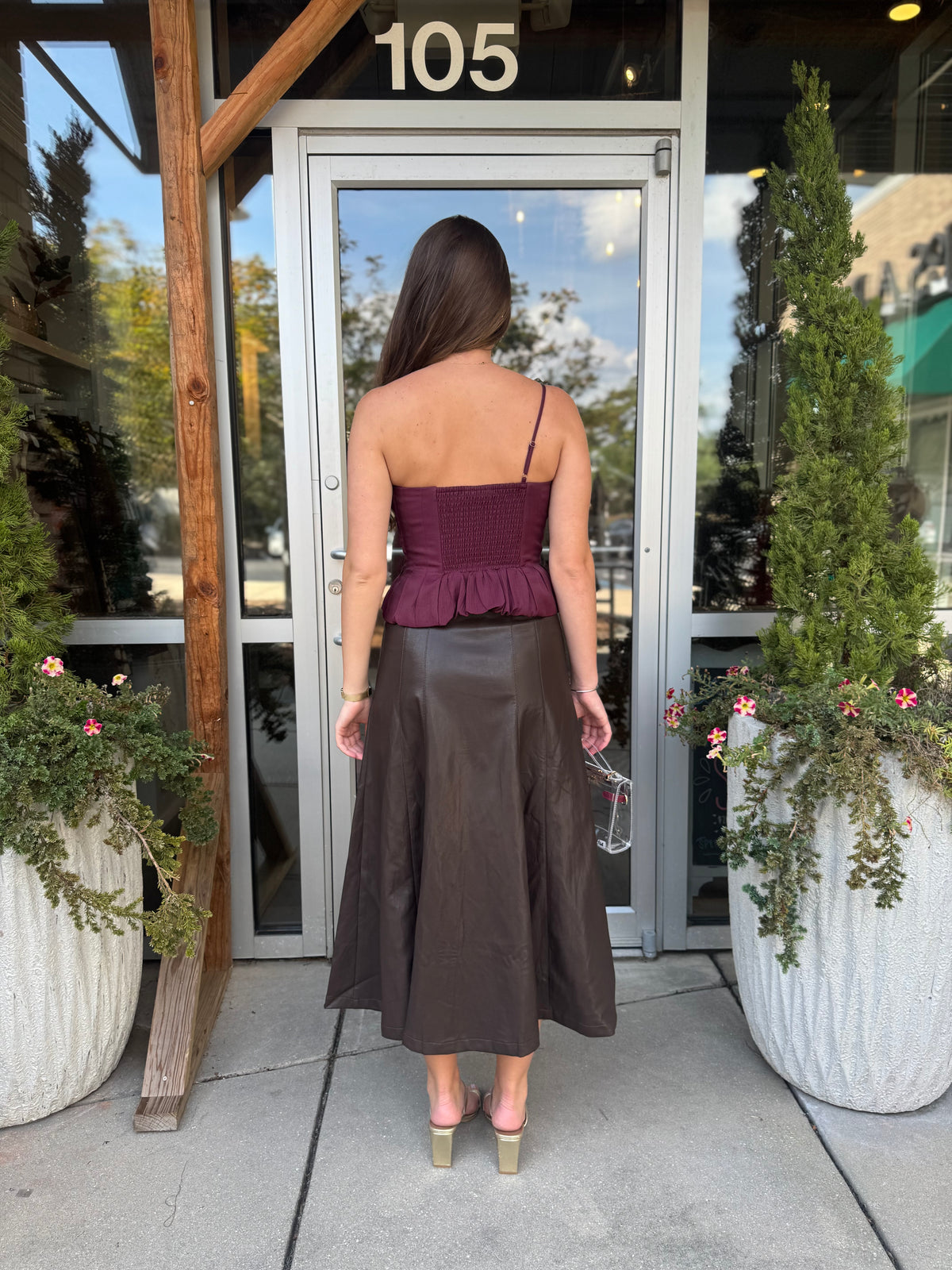 Leather Button Front Skirt