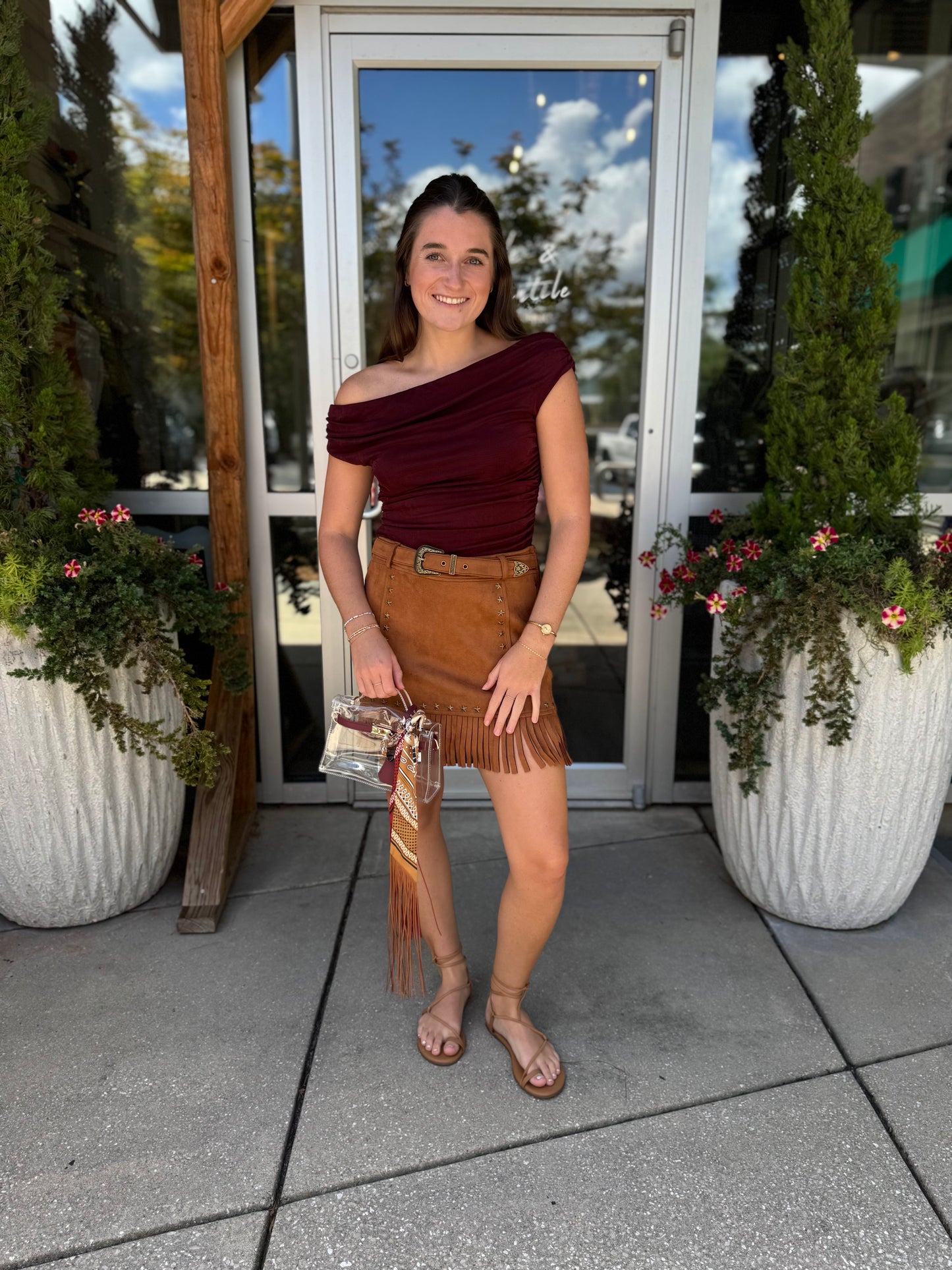 Faux Suede Fringe Skirt