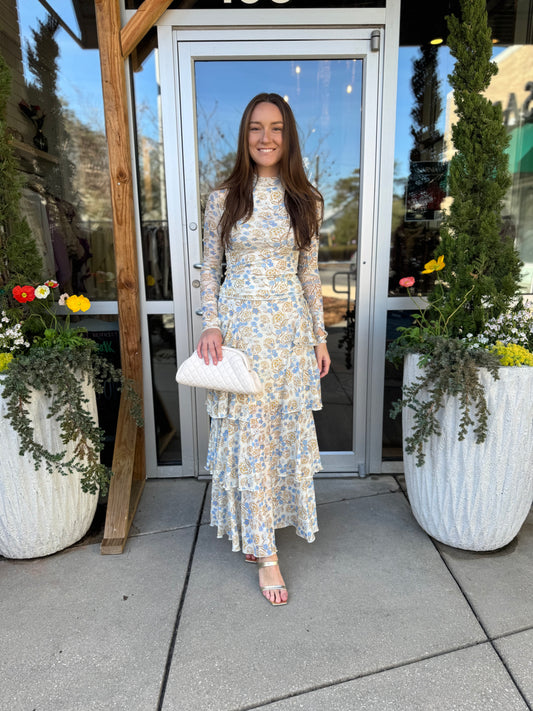 Net Floral Layer Maxi Skirt