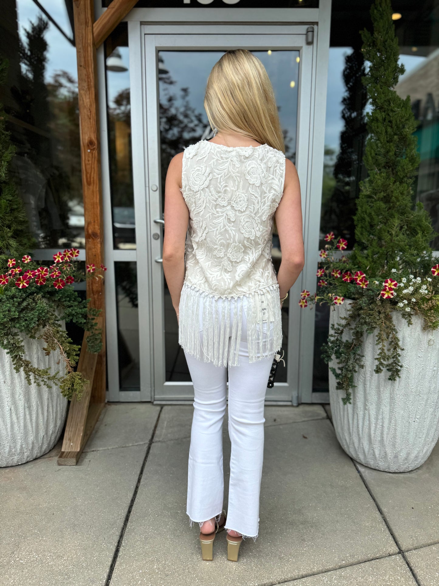 Fringe Hem Embroidered Blouse