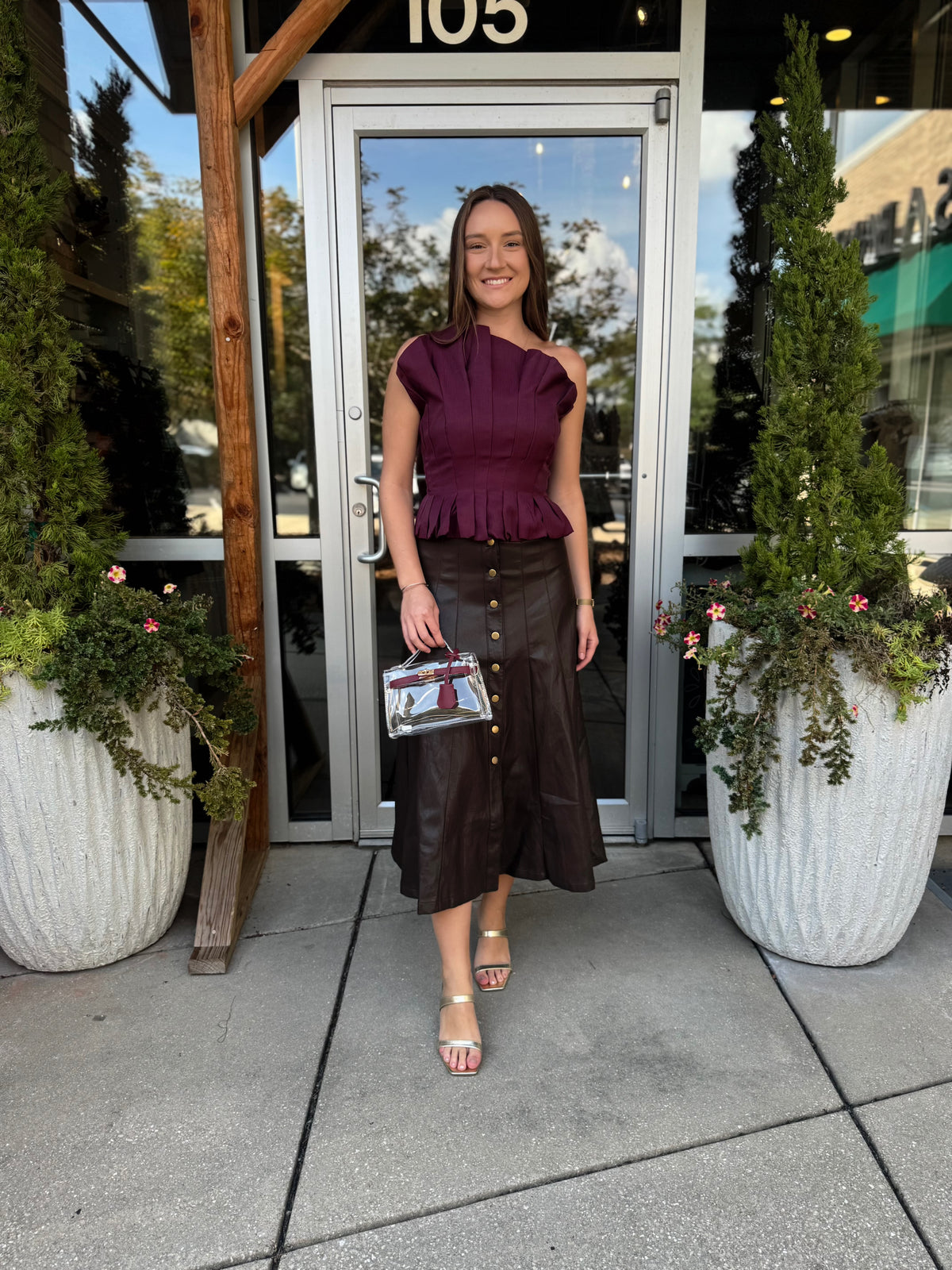 Leather Button Front Skirt