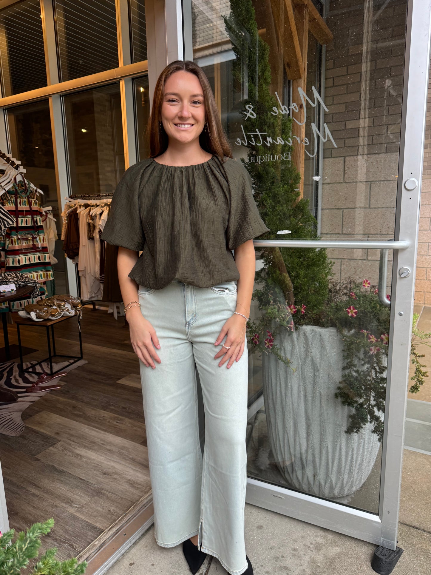 Olive Bubble Top