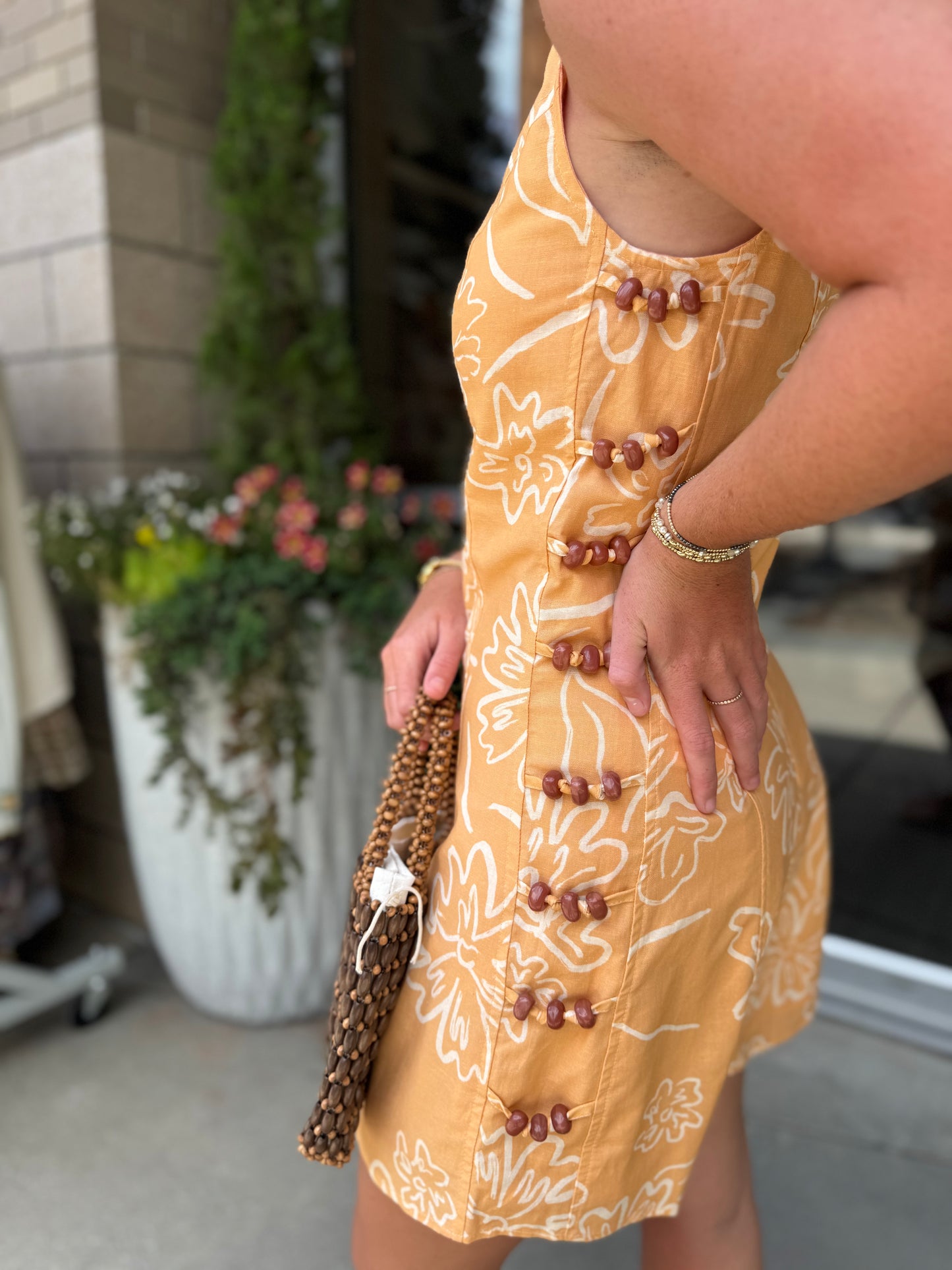 Wood Detail Mini Dress