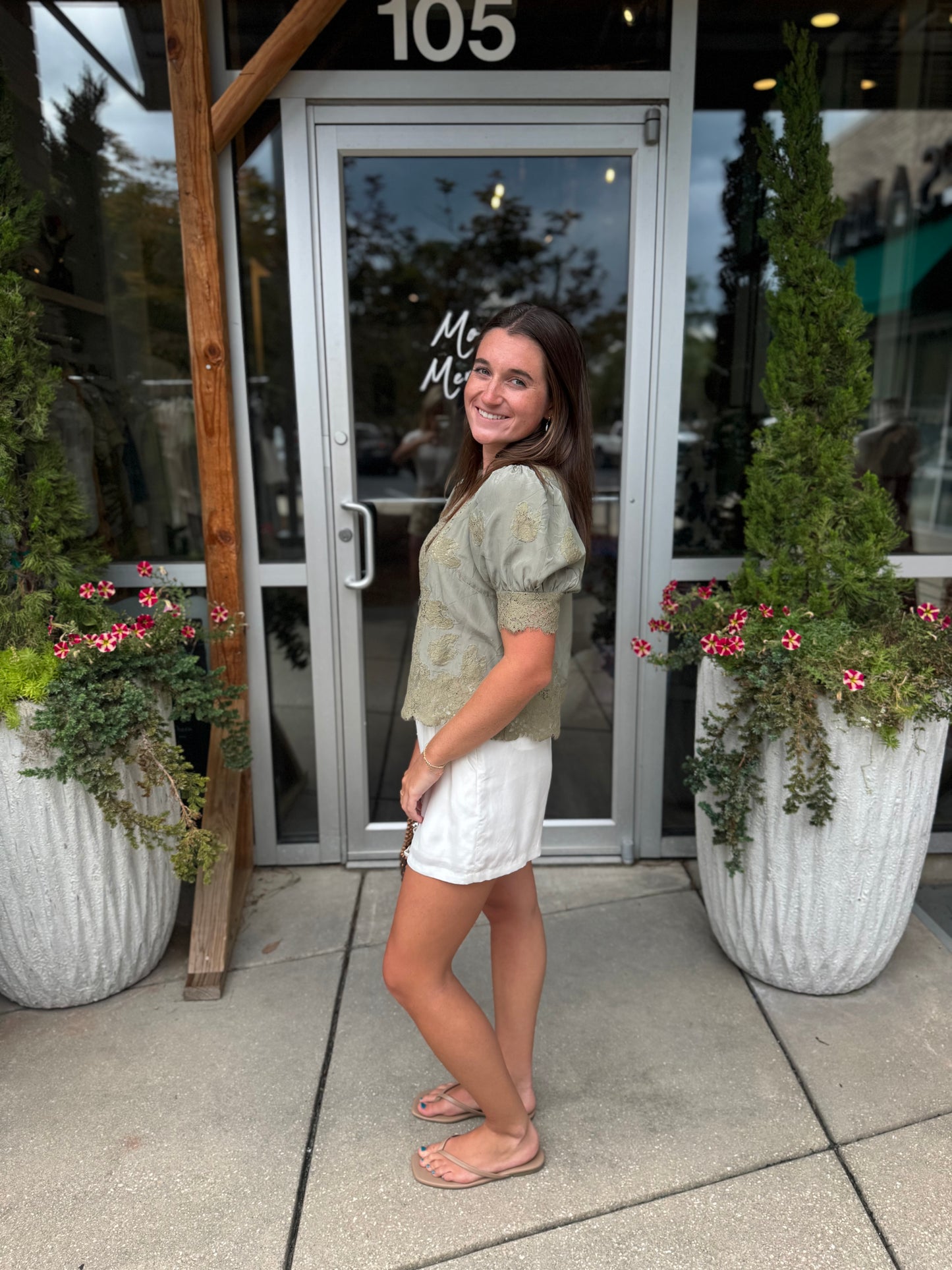 Lace Trim Puff Sleeve Blouse
