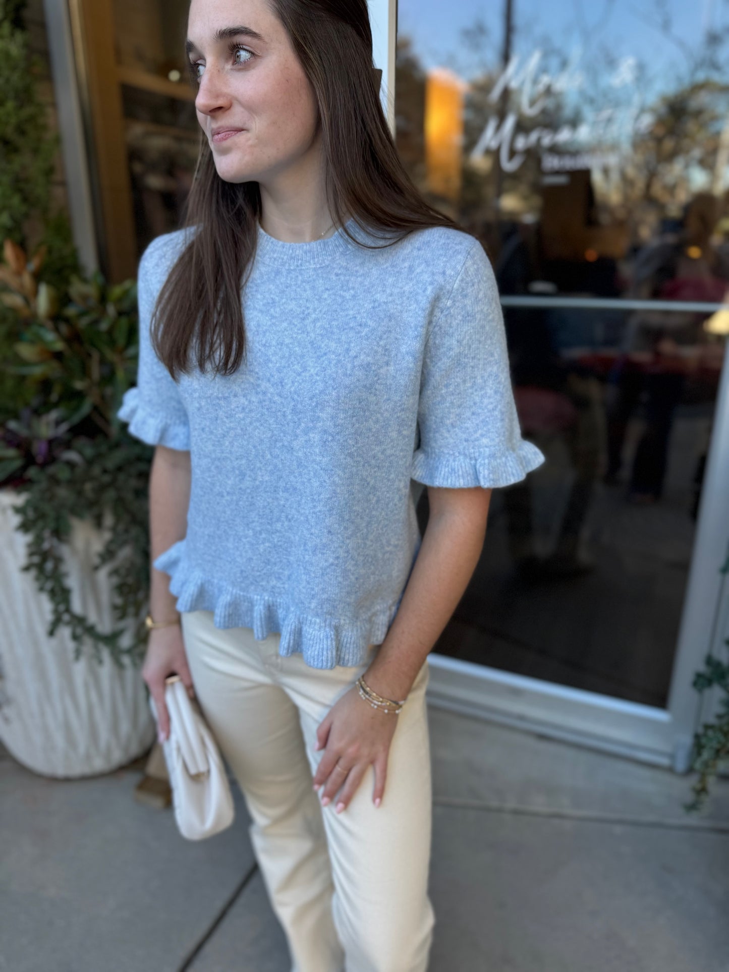 Blue Ruffle Hem Knit