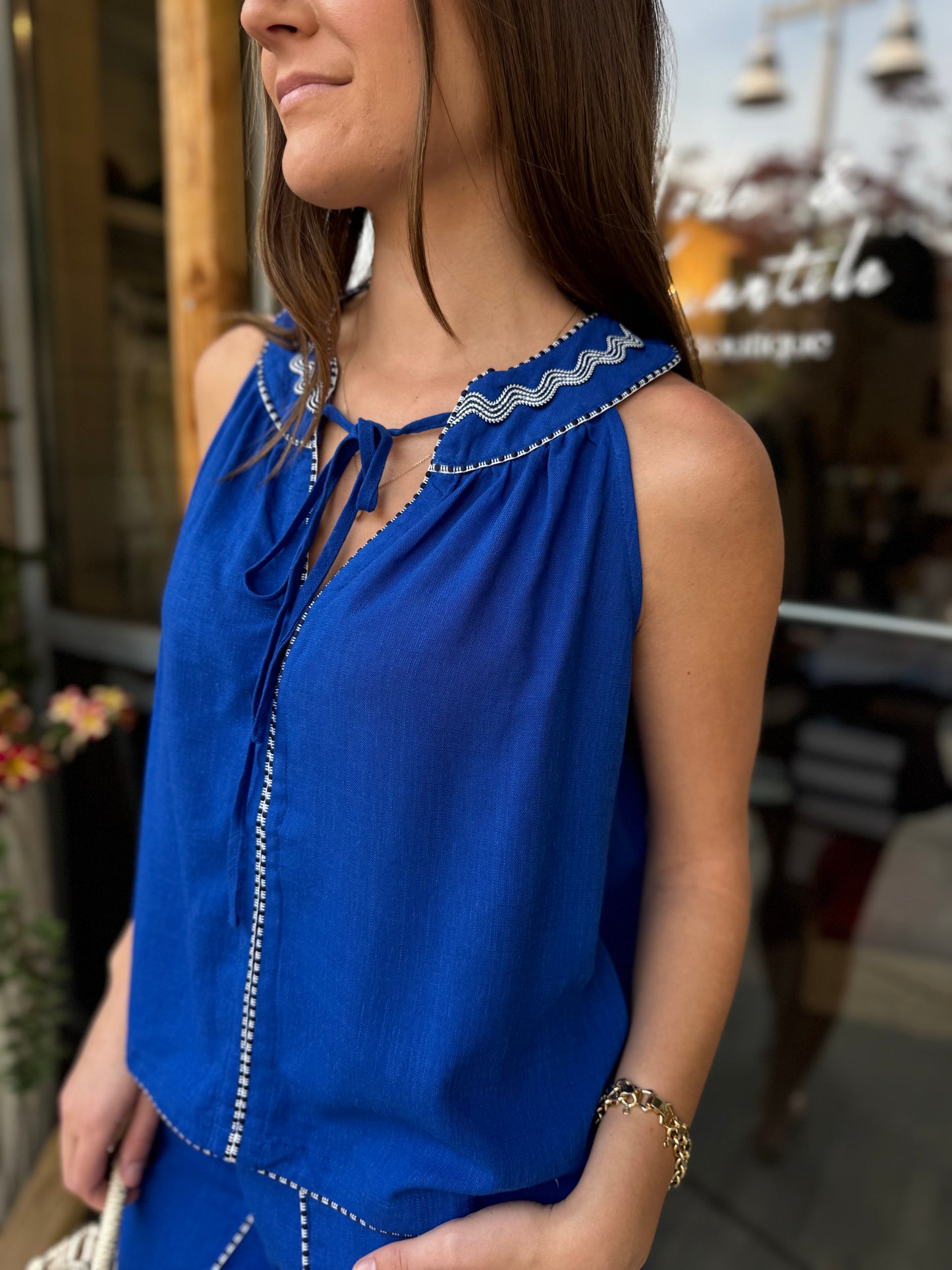 Cobalt Stitch Detail Blouse