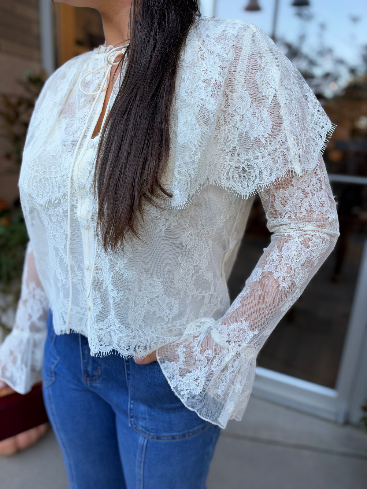 Cream Lili lace cape top, alternate view