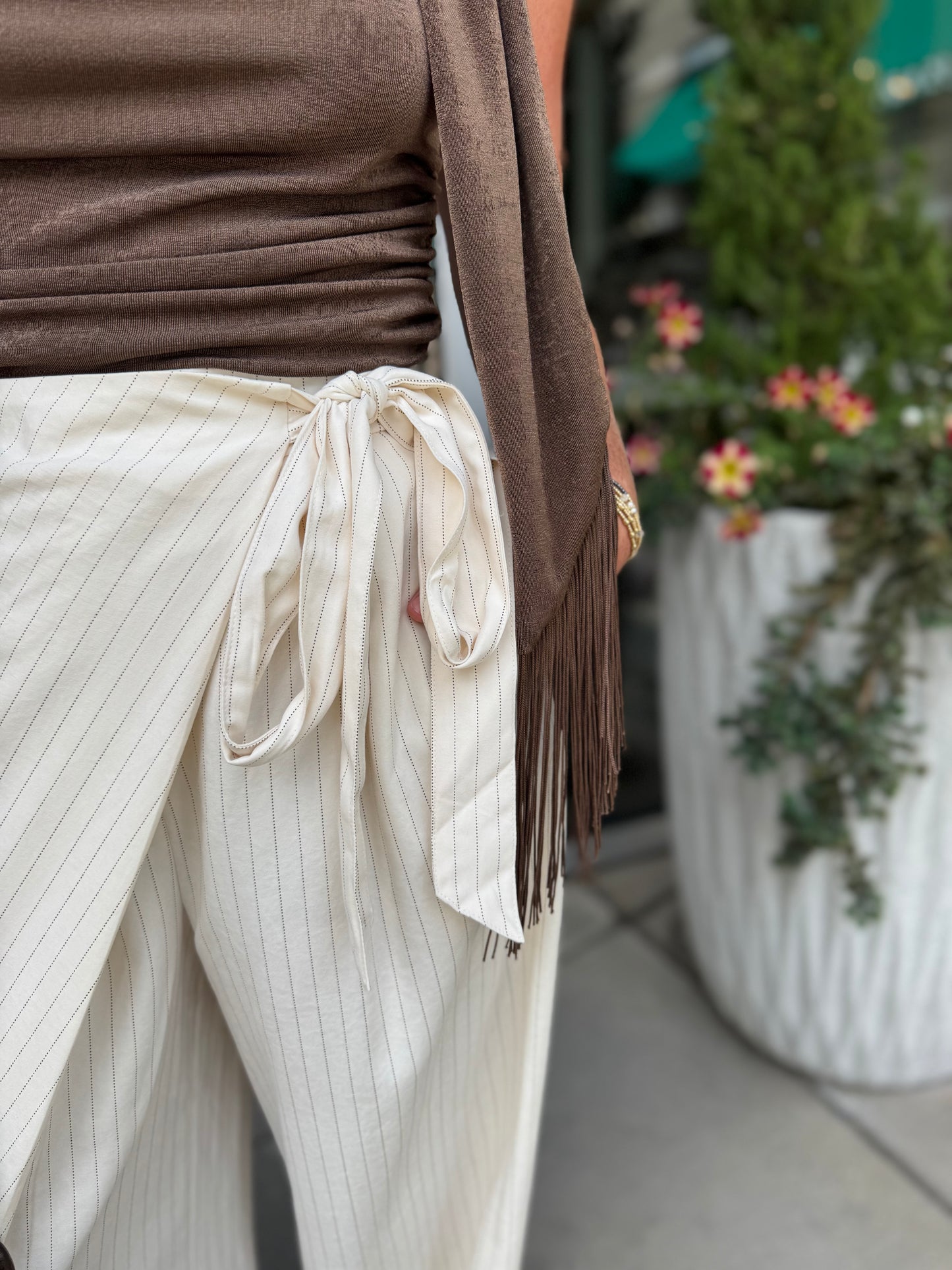 Brown Fringe Trim Blouse