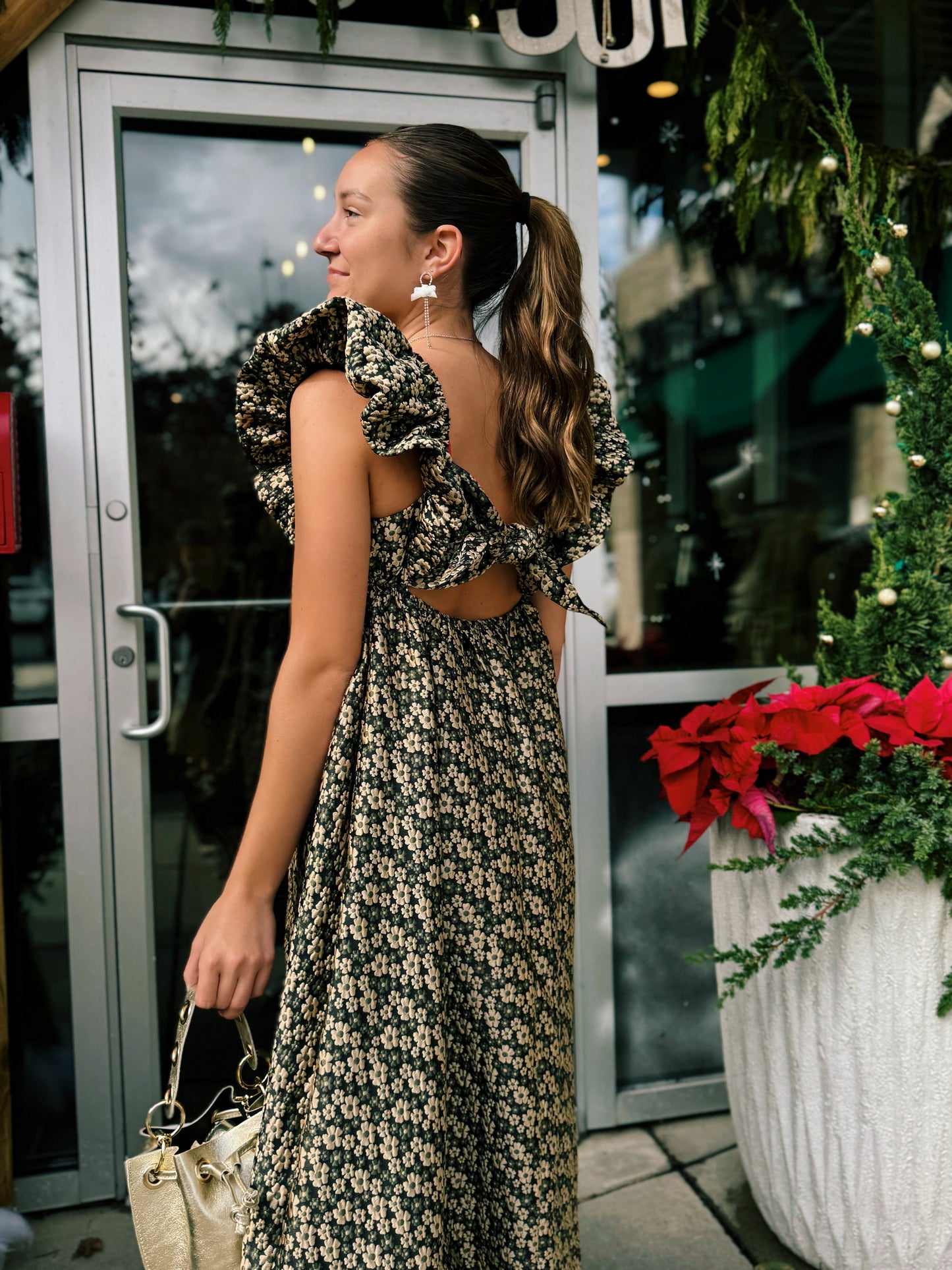 Gold Daisy Jacquard Maxi Dress