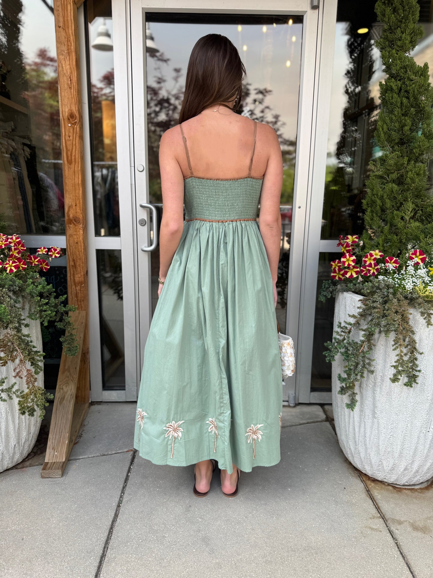 Embroidered Palm Maxi Dress
