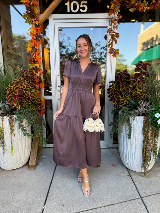 Aubergine Satin Midi Dress