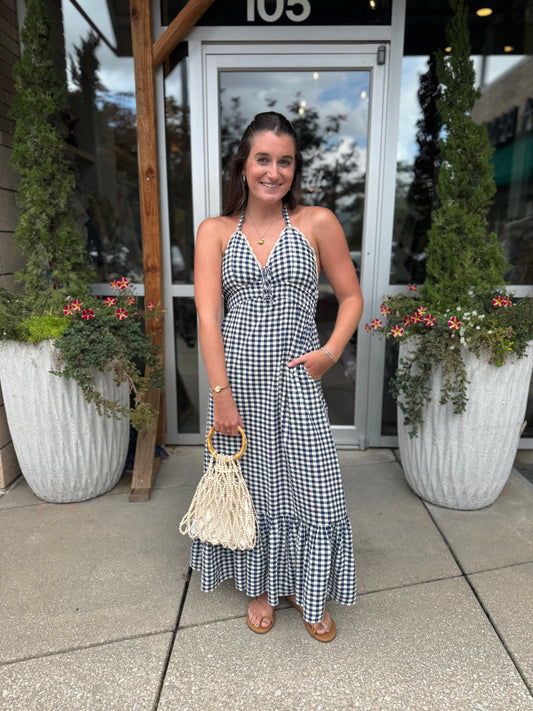 Gingham Halter Maxi Dress