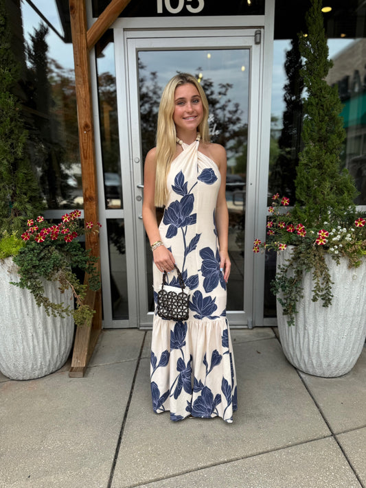 Beaded Neck Halter Dress