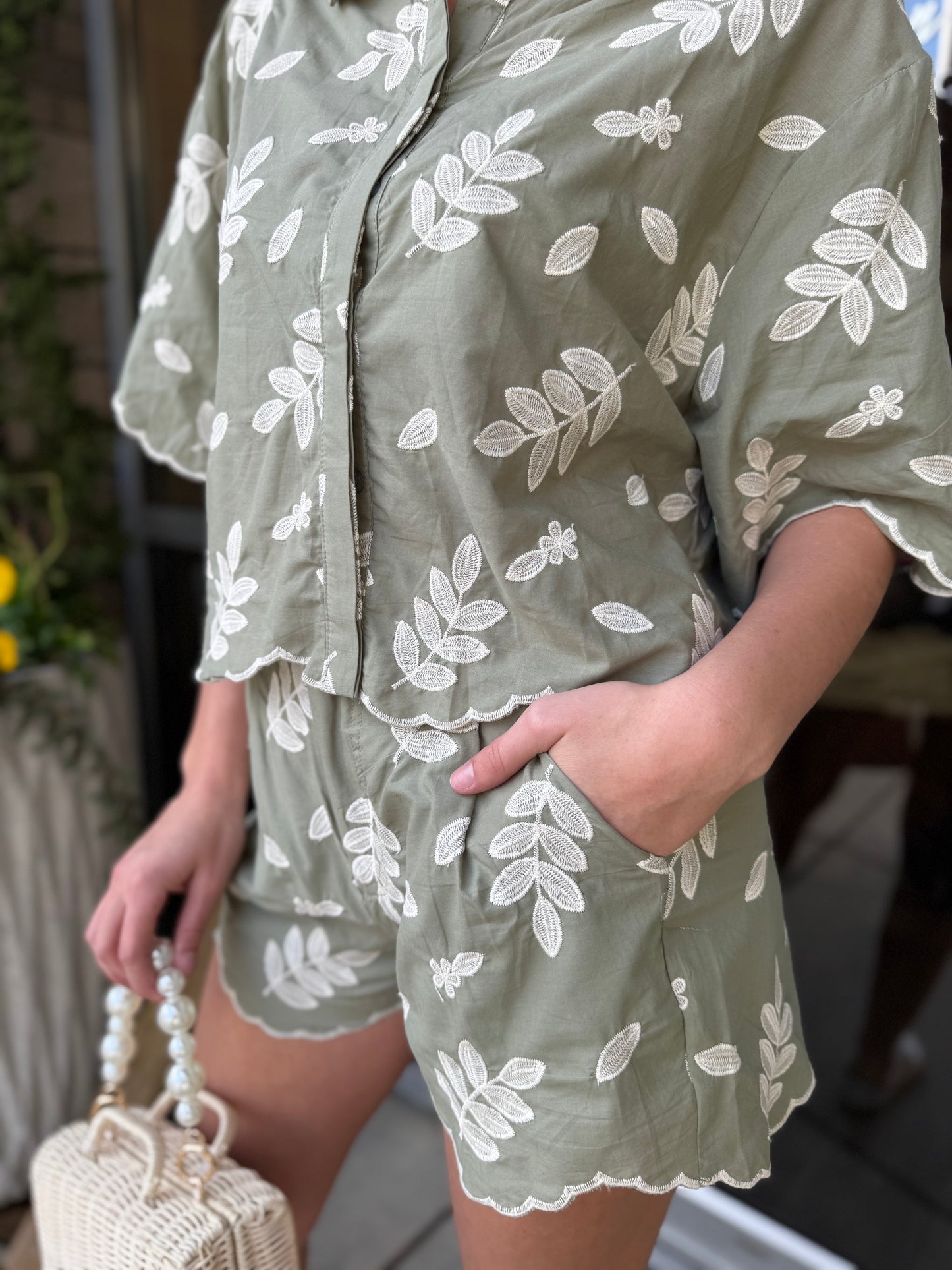 Sage Embroidered Shorts