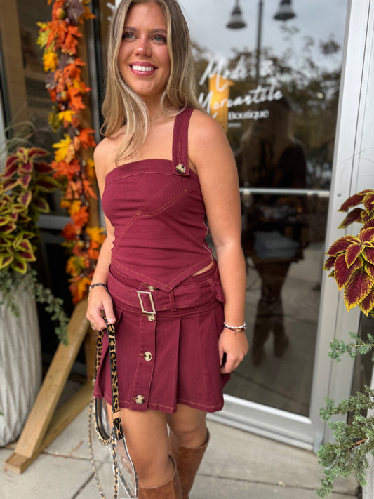 Pleated Denim Skirt