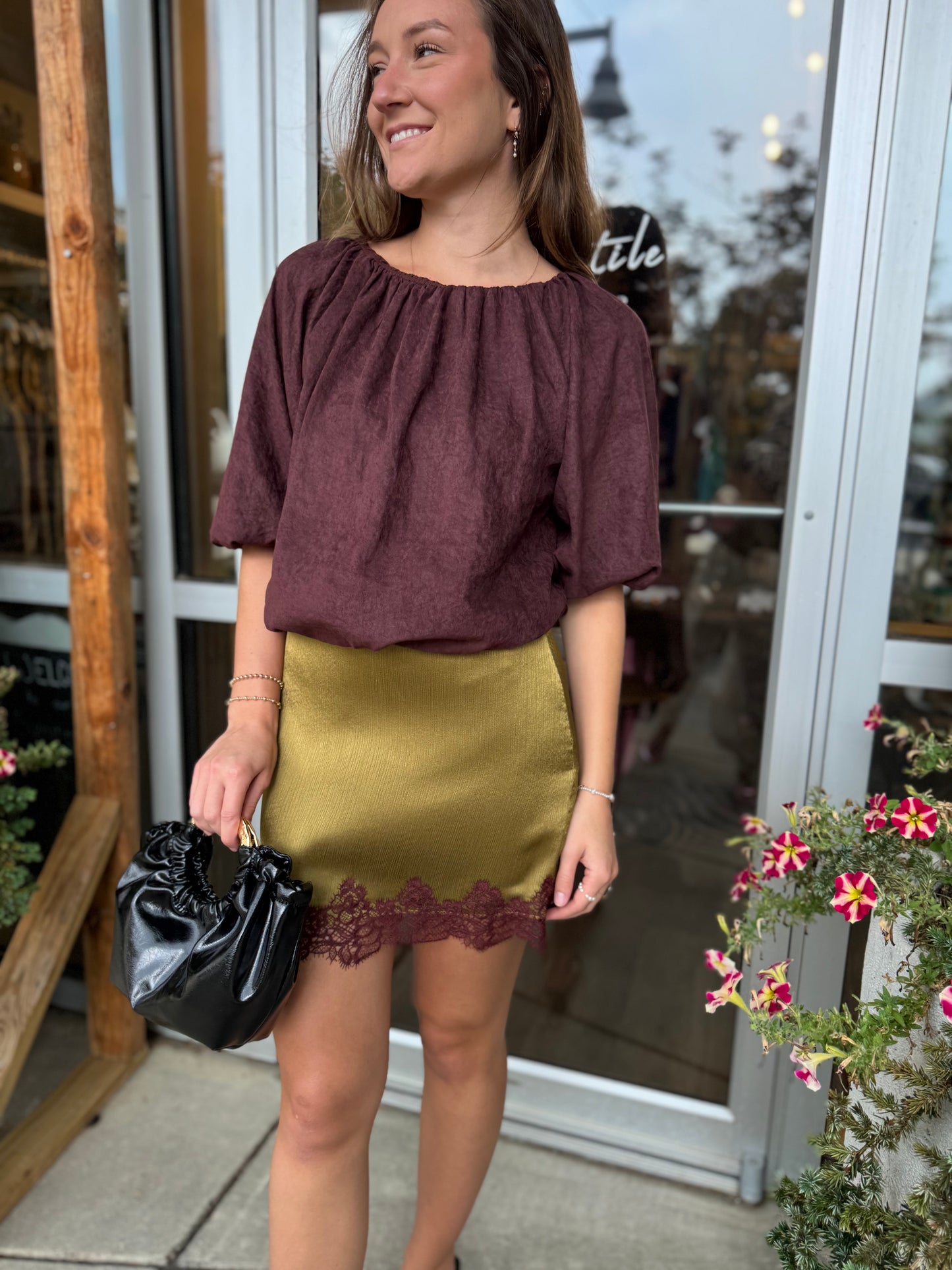 Brown Suede Bubble Top