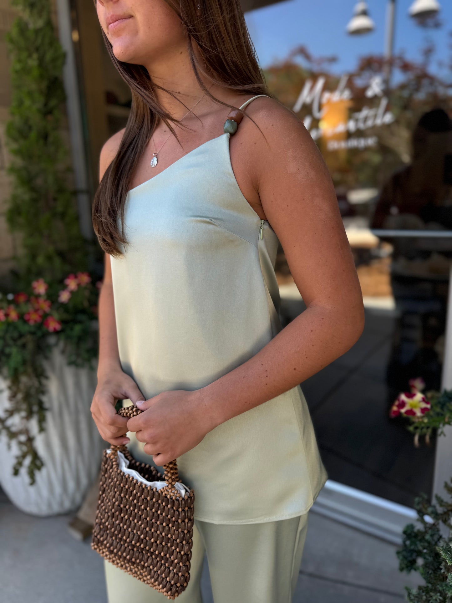 Satin Ocean One Shoulder Top