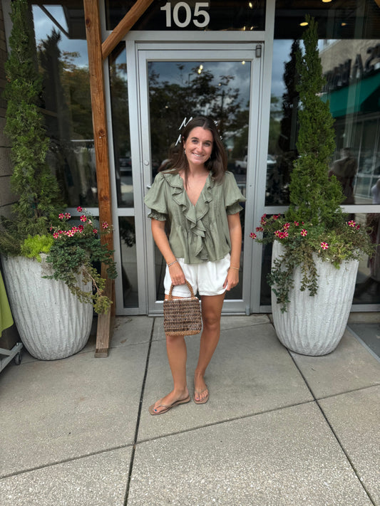Ruffled Pintuck Lace Blouse