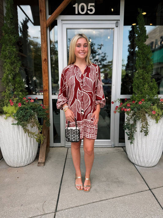 Rustic Leaf Shirt Dress