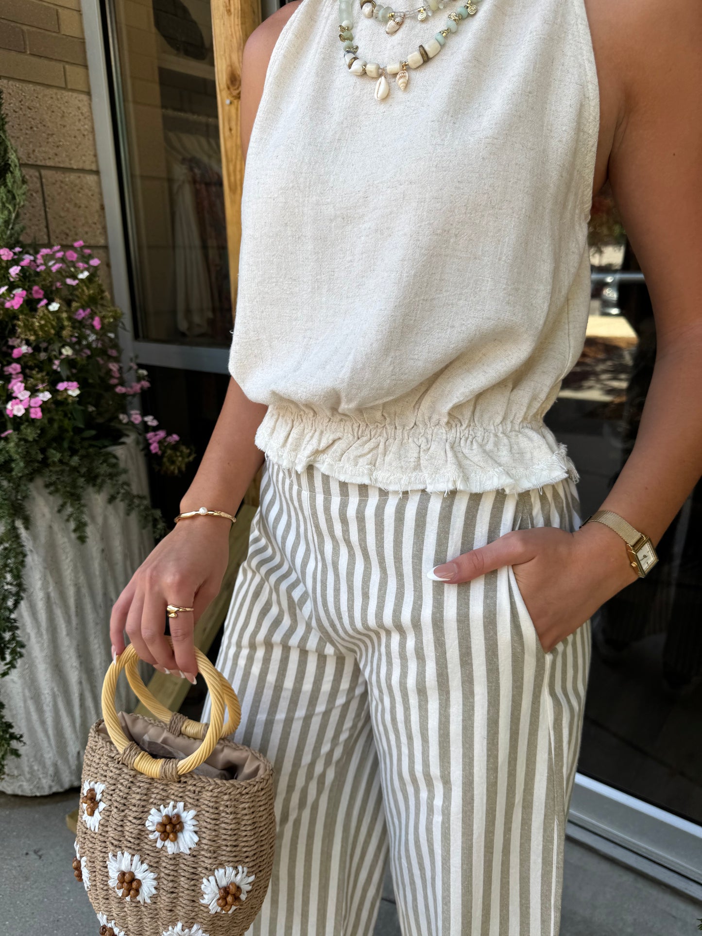 Cream Linen Tie Back Tank