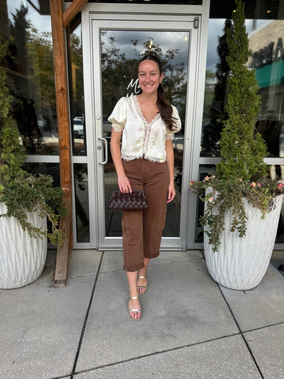 Satin Lace Trim Blouse