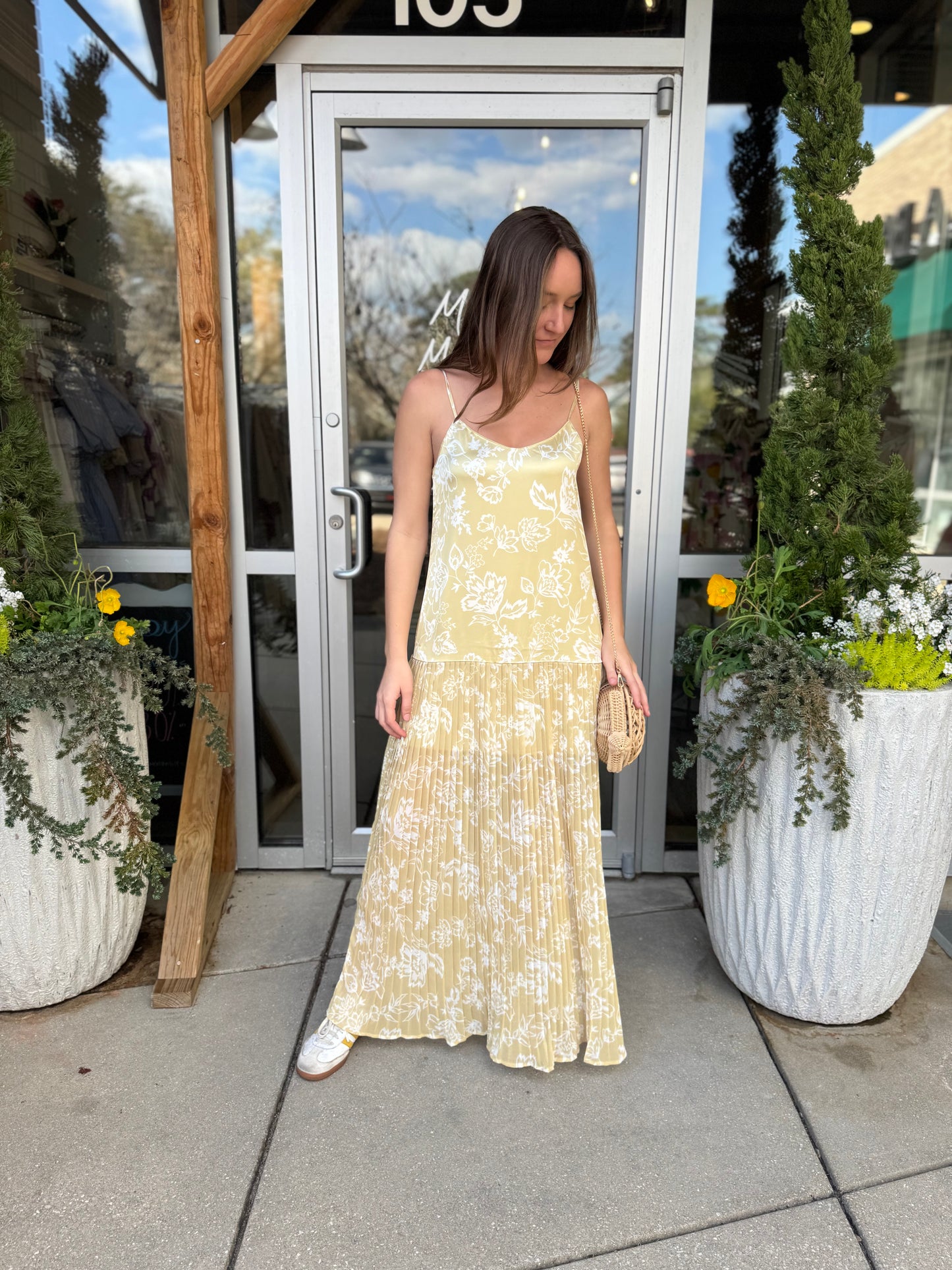 Satin Bodice Chiffon Pleated Dress
