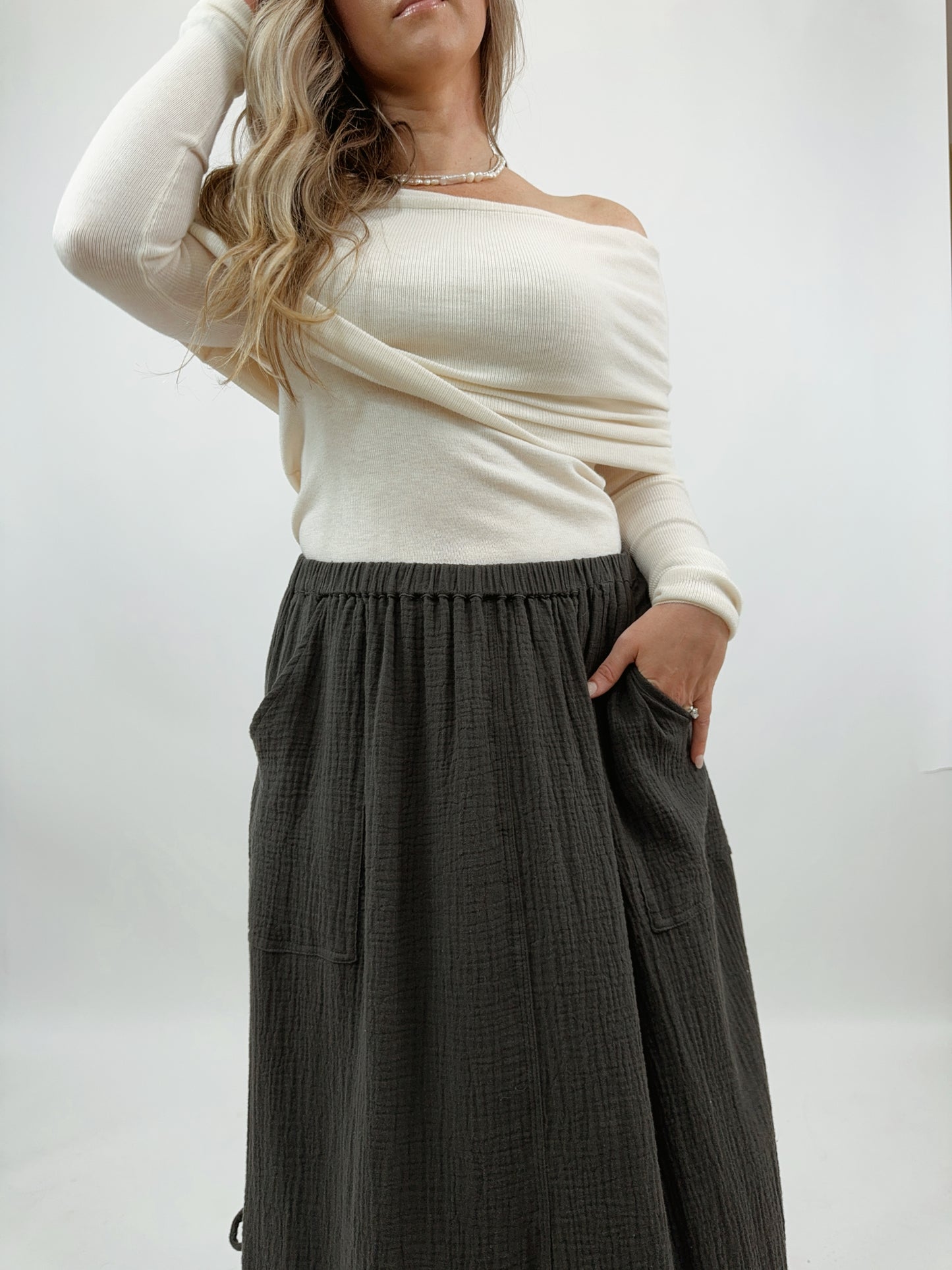 Drawstring Midi Skirt