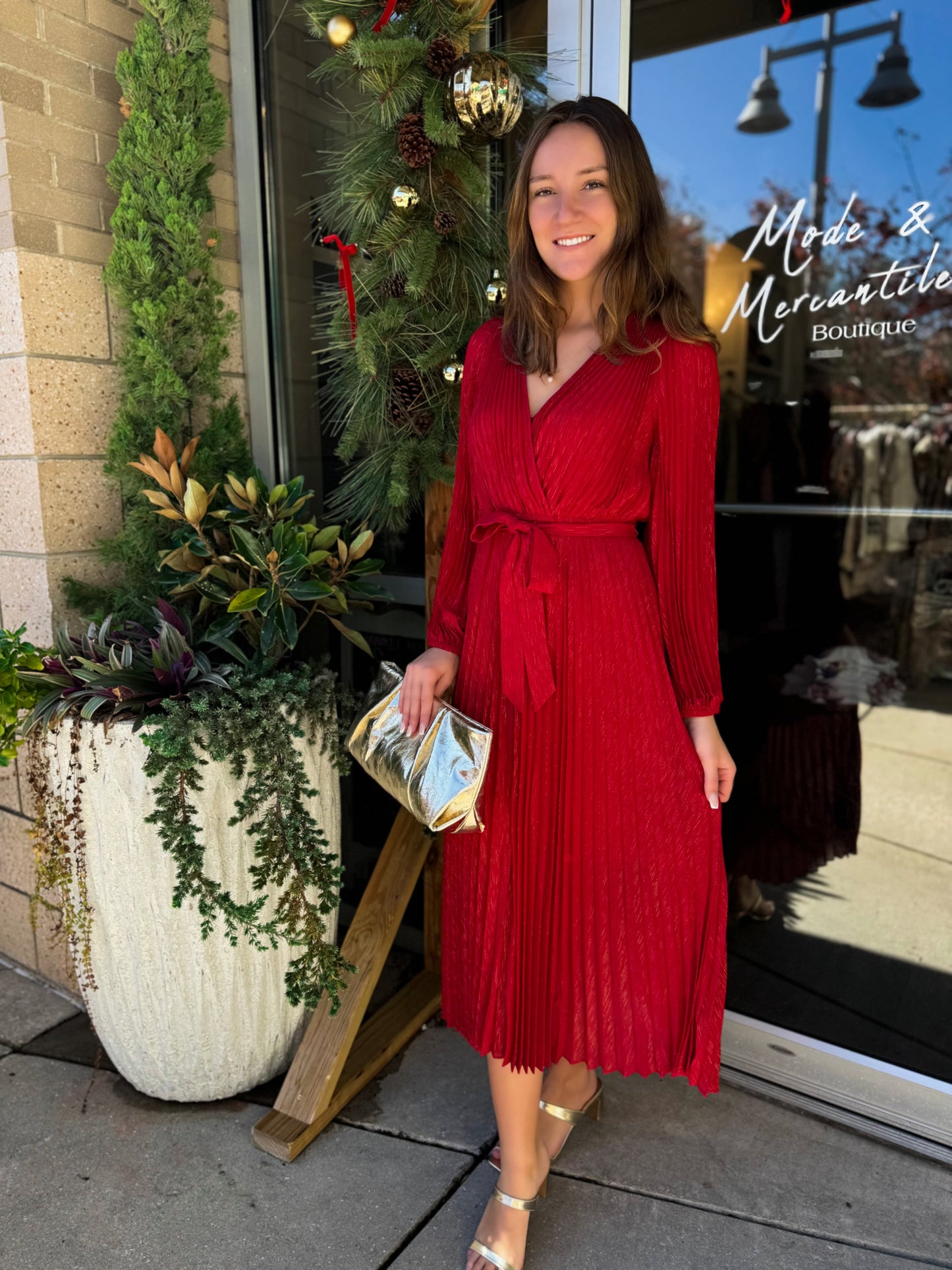 Gold Fleck Pleat Dress