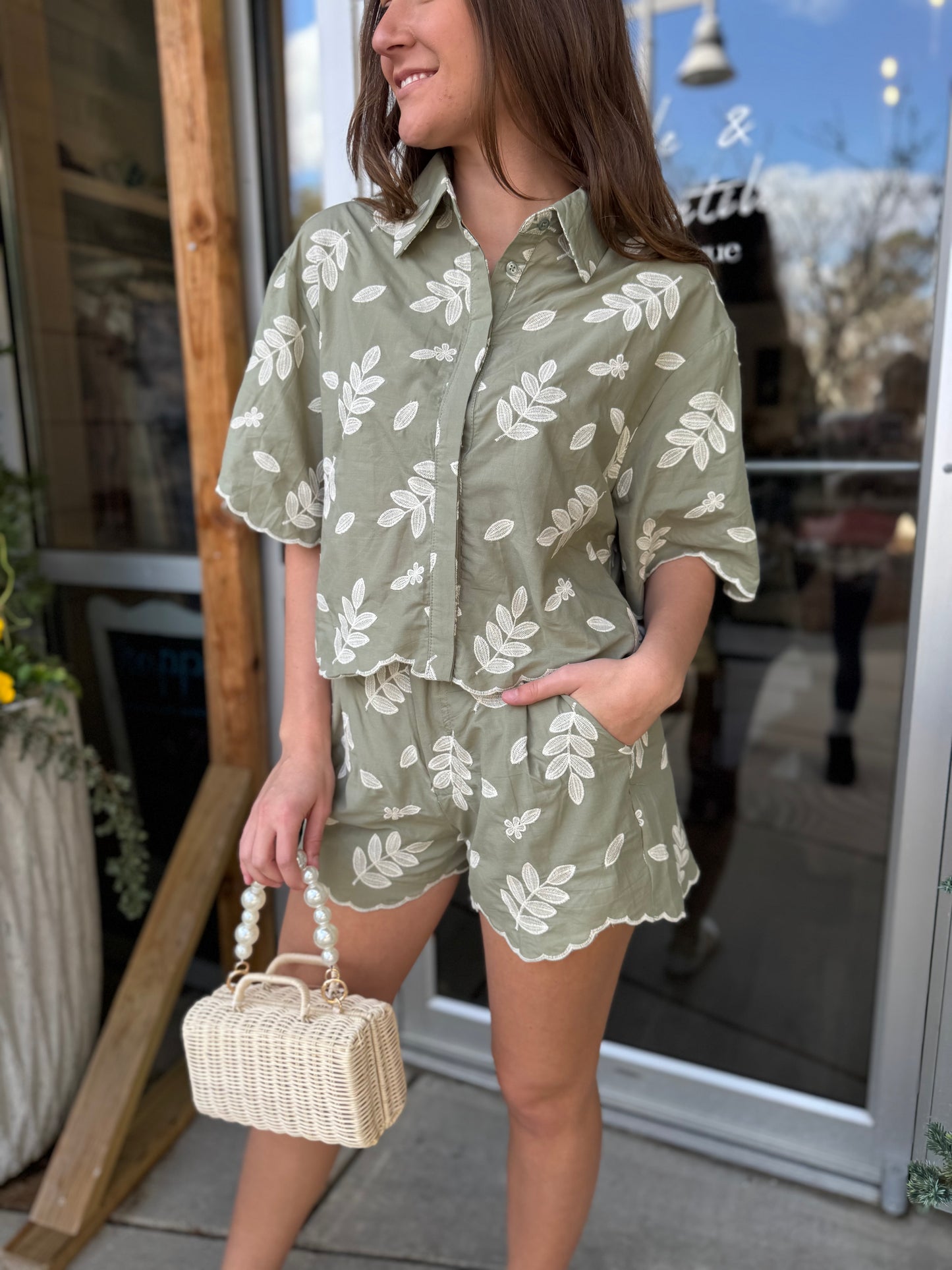 Sage Embroidered Shorts