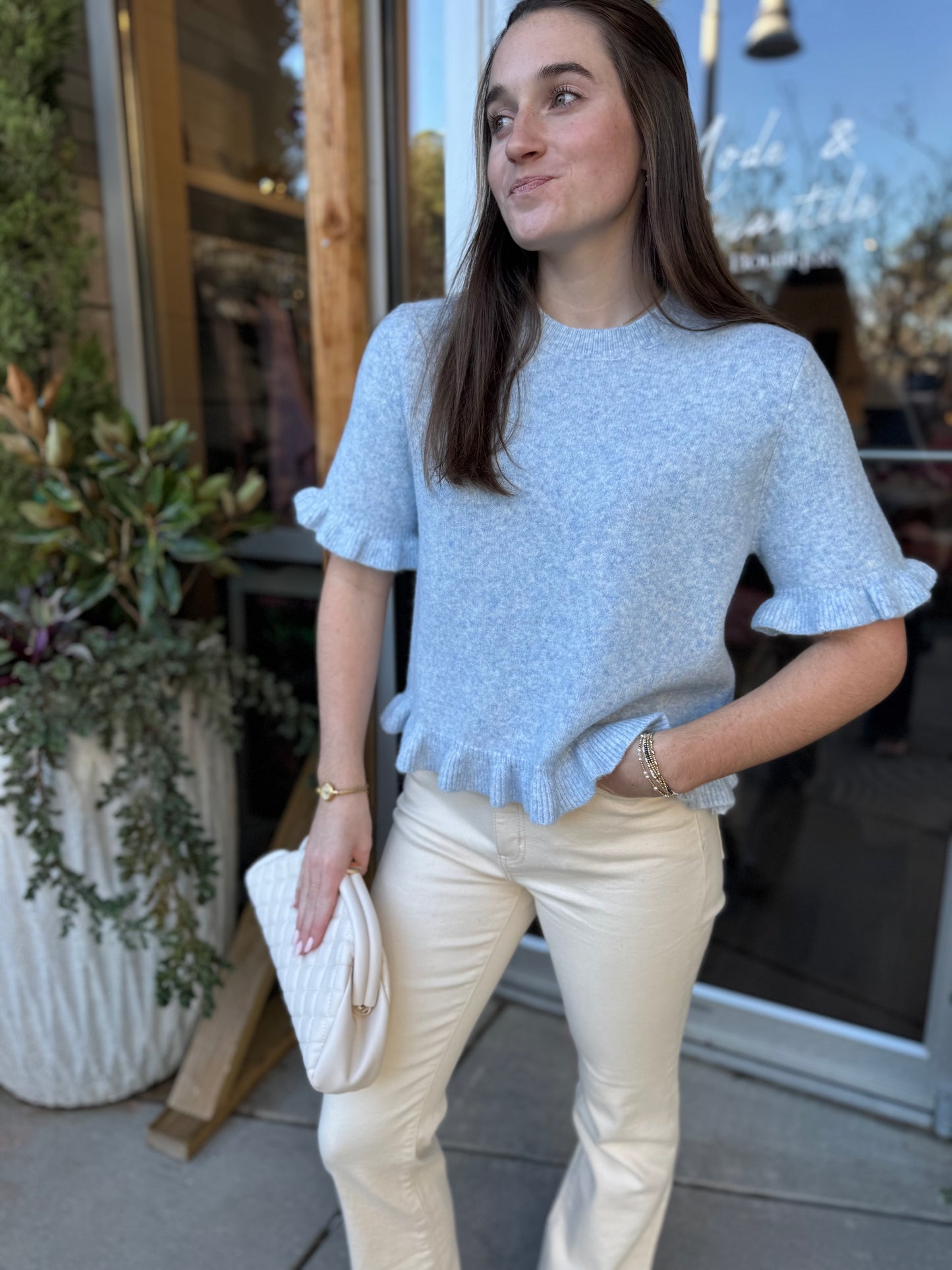 Blue Ruffle Hem Knit
