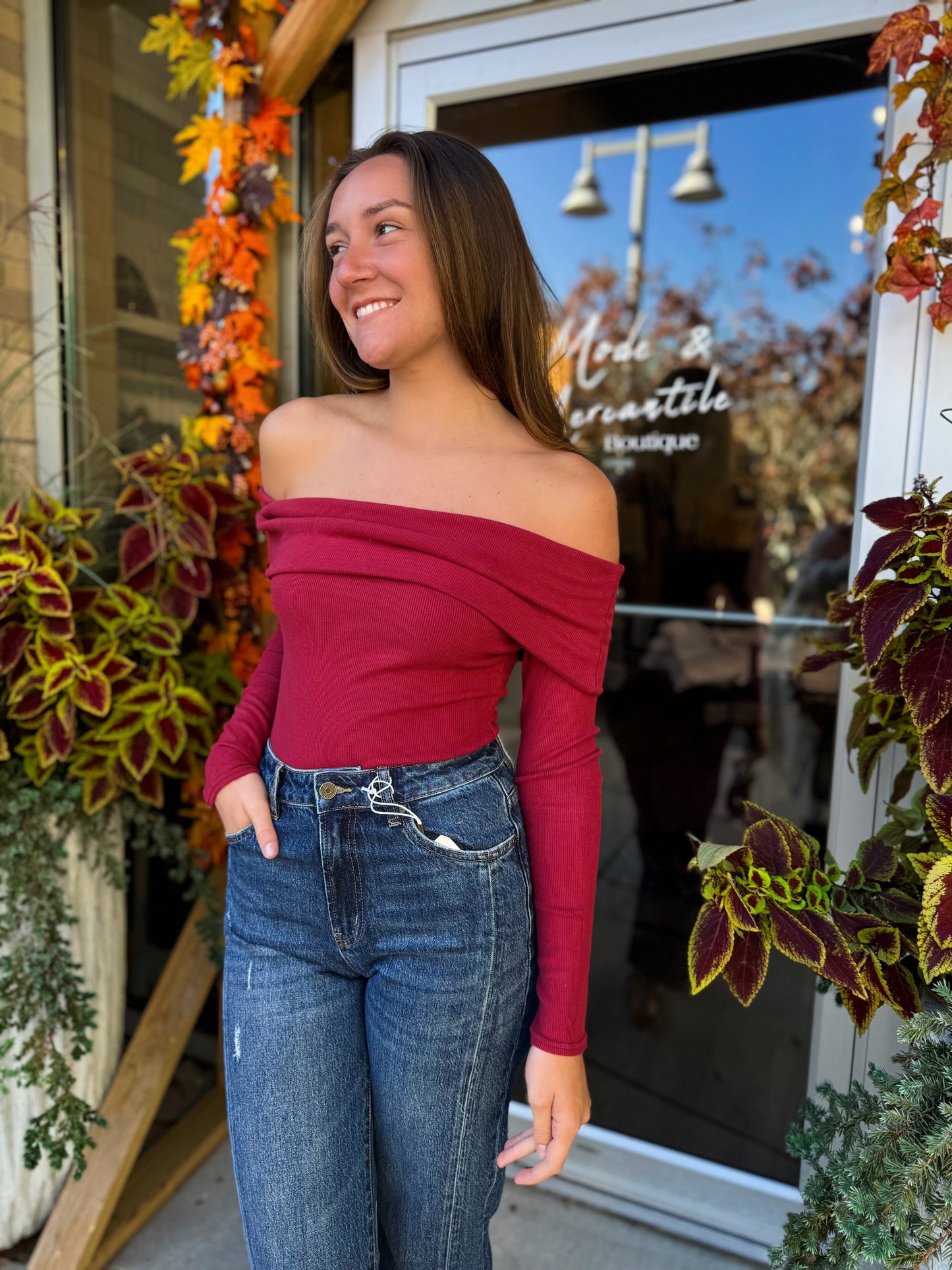 Off Shoulder Knit Bodysuit