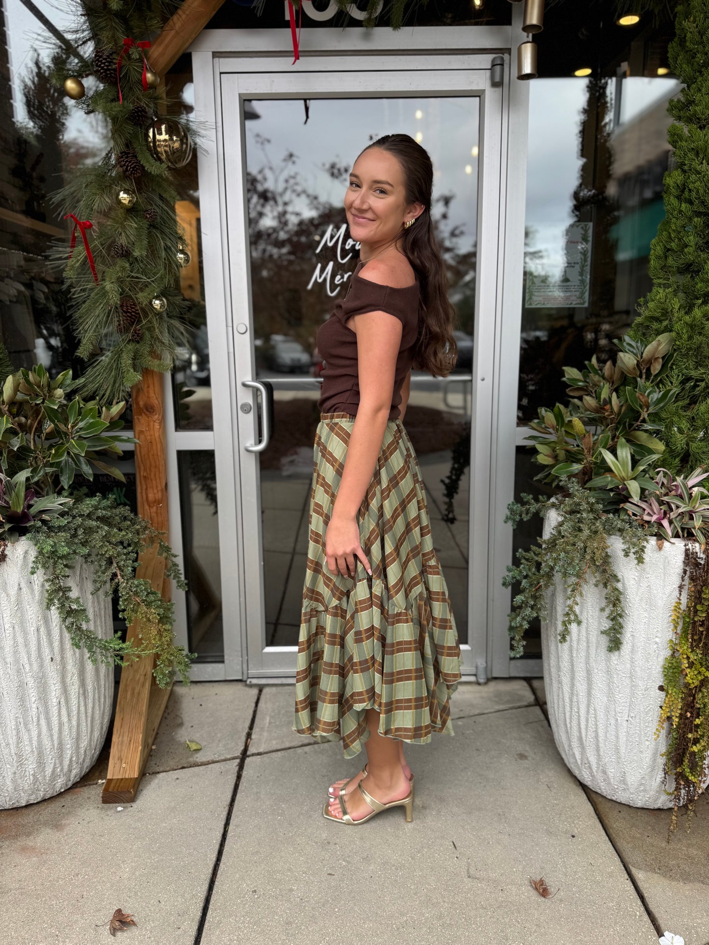 Plaid Pleat Maxi Skirt