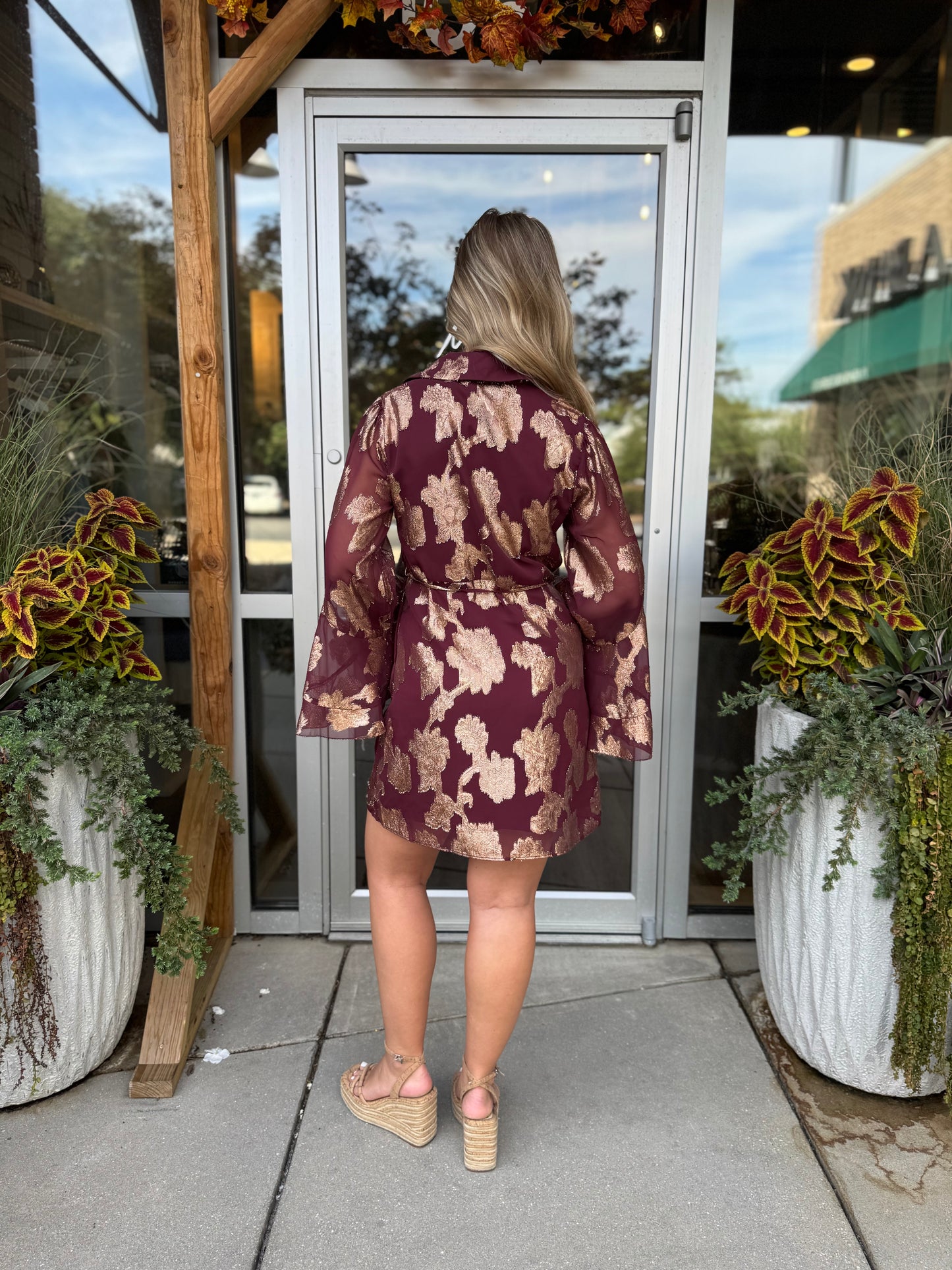 Burgundy Foil Mini Dress