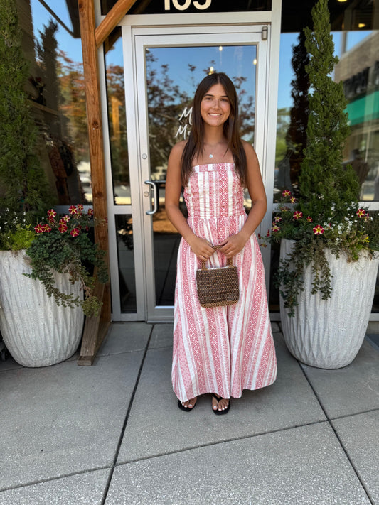 Crimson Embroidered Maxi Dress