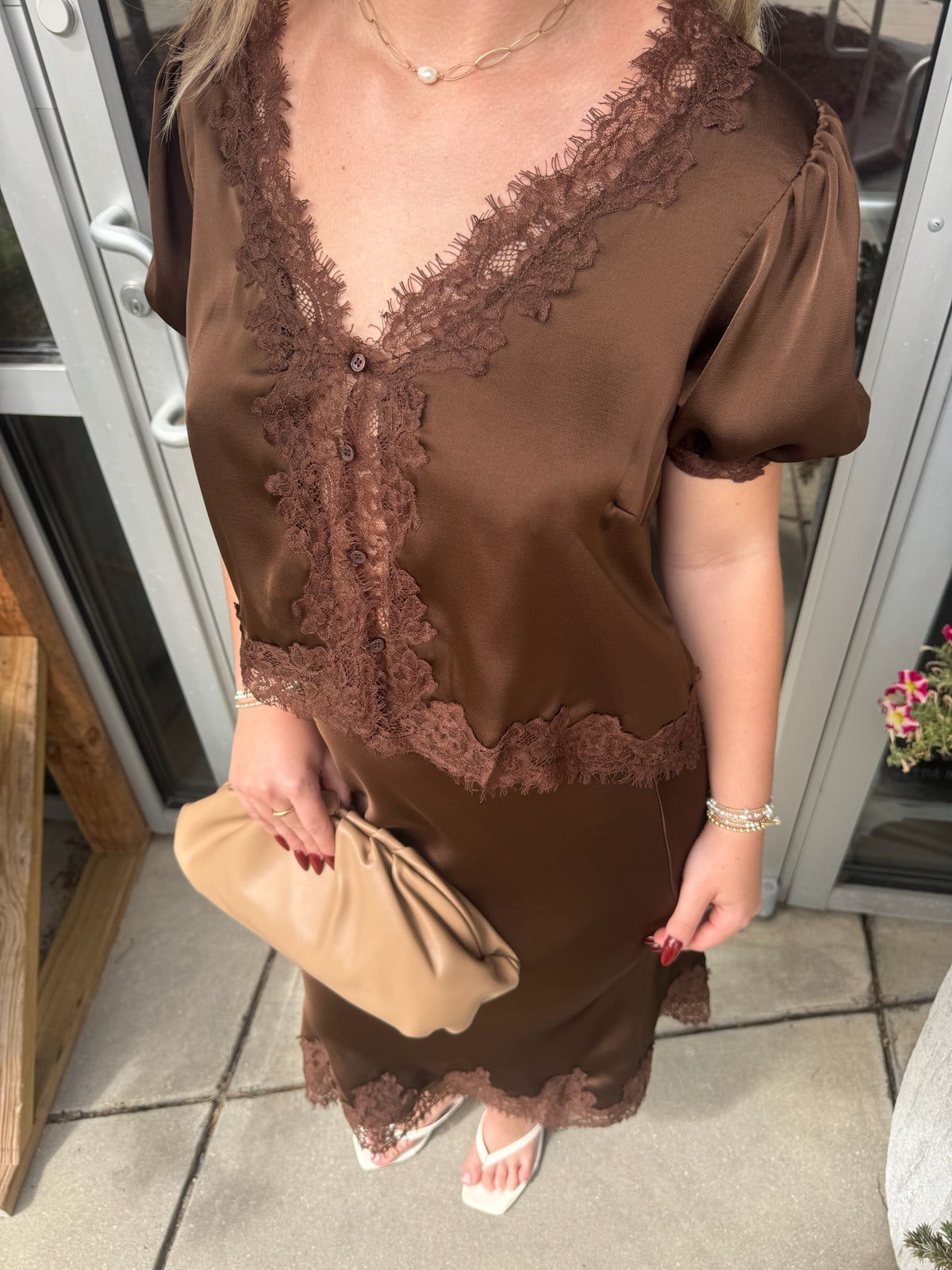 Satin Lace Trim Blouse